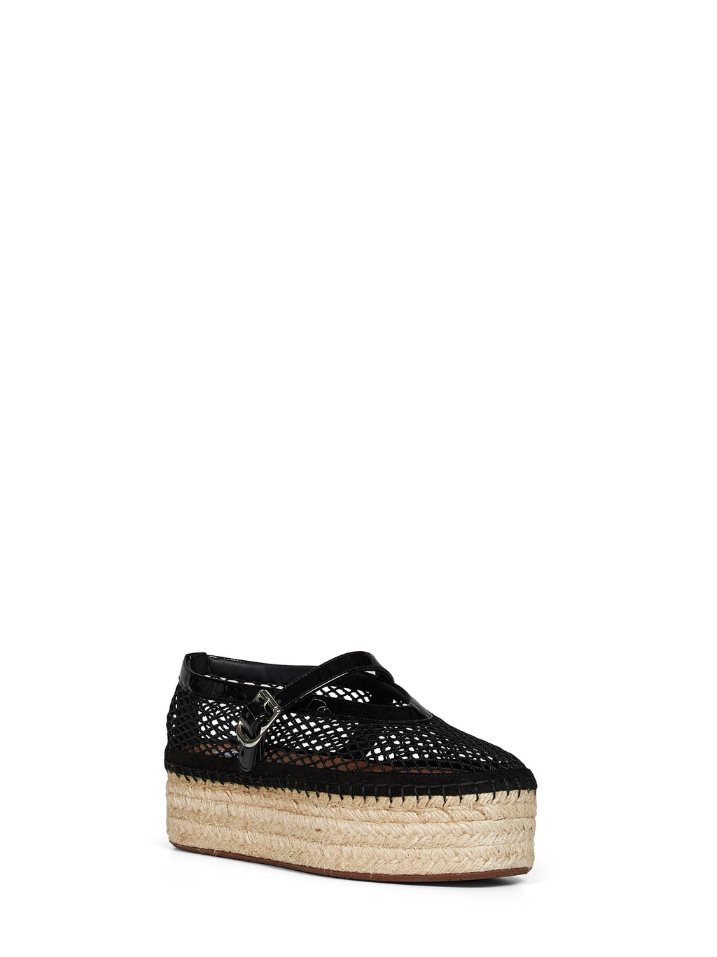 Alaïa Women Black Fishnet And Patent Leather Wedge Espadrilles