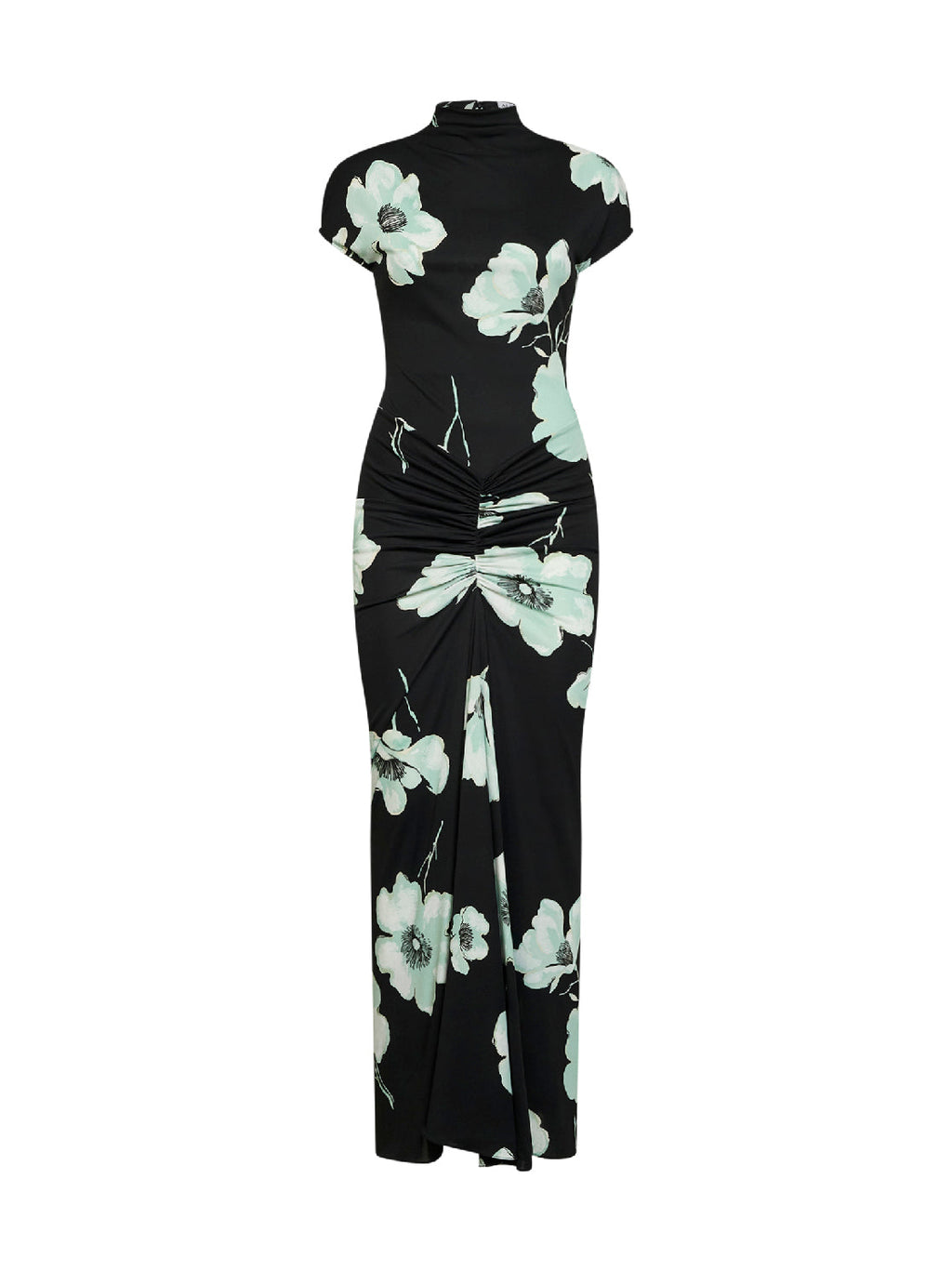 Alaïa Women Black And Aqua Printed Jersey Long Draped Dress