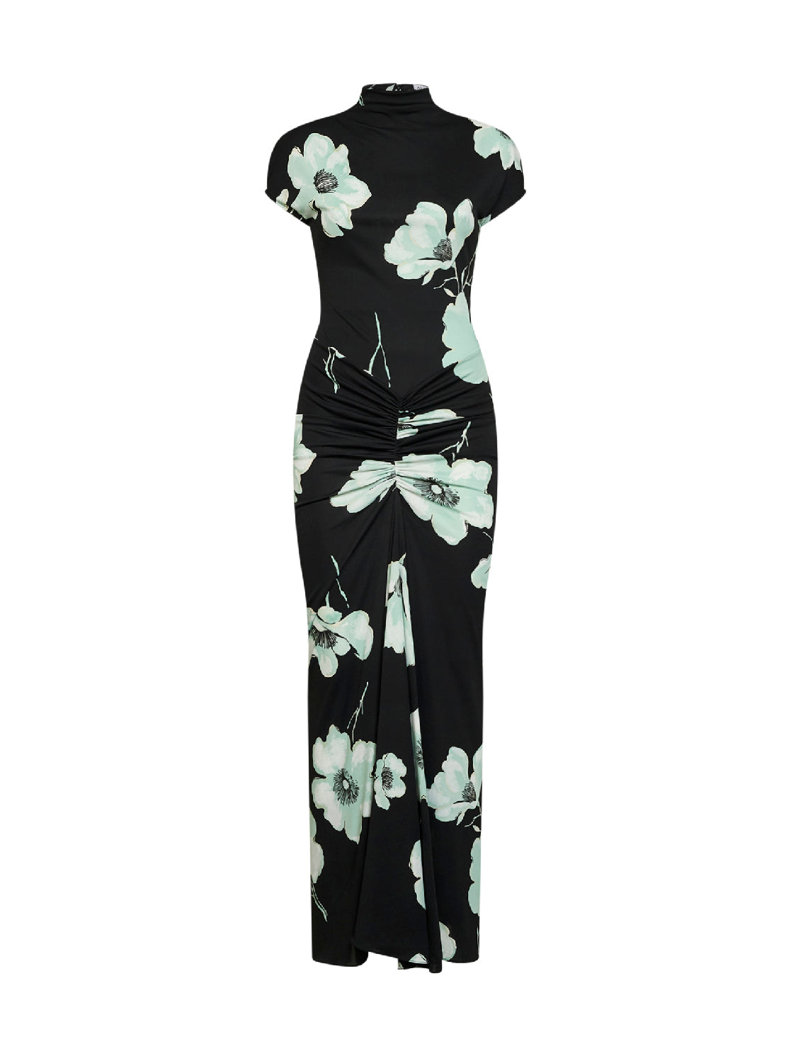 Alaïa Women Black And Aqua Printed Jersey Long Draped Dress