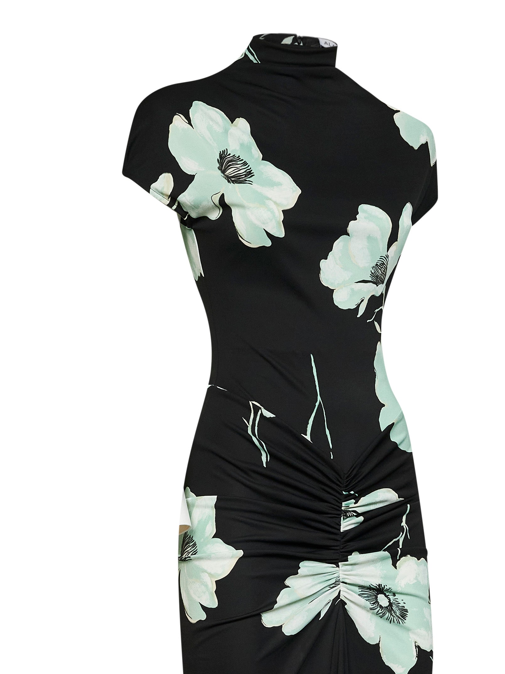 Alaïa Women Black And Aqua Printed Jersey Long Draped Dress