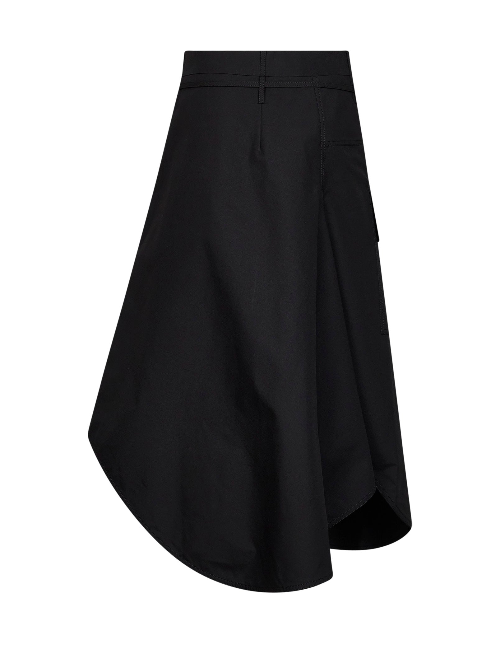 Bottega Veneta Women Black Compact Cotton Canvas Long Asymmetric Skirt