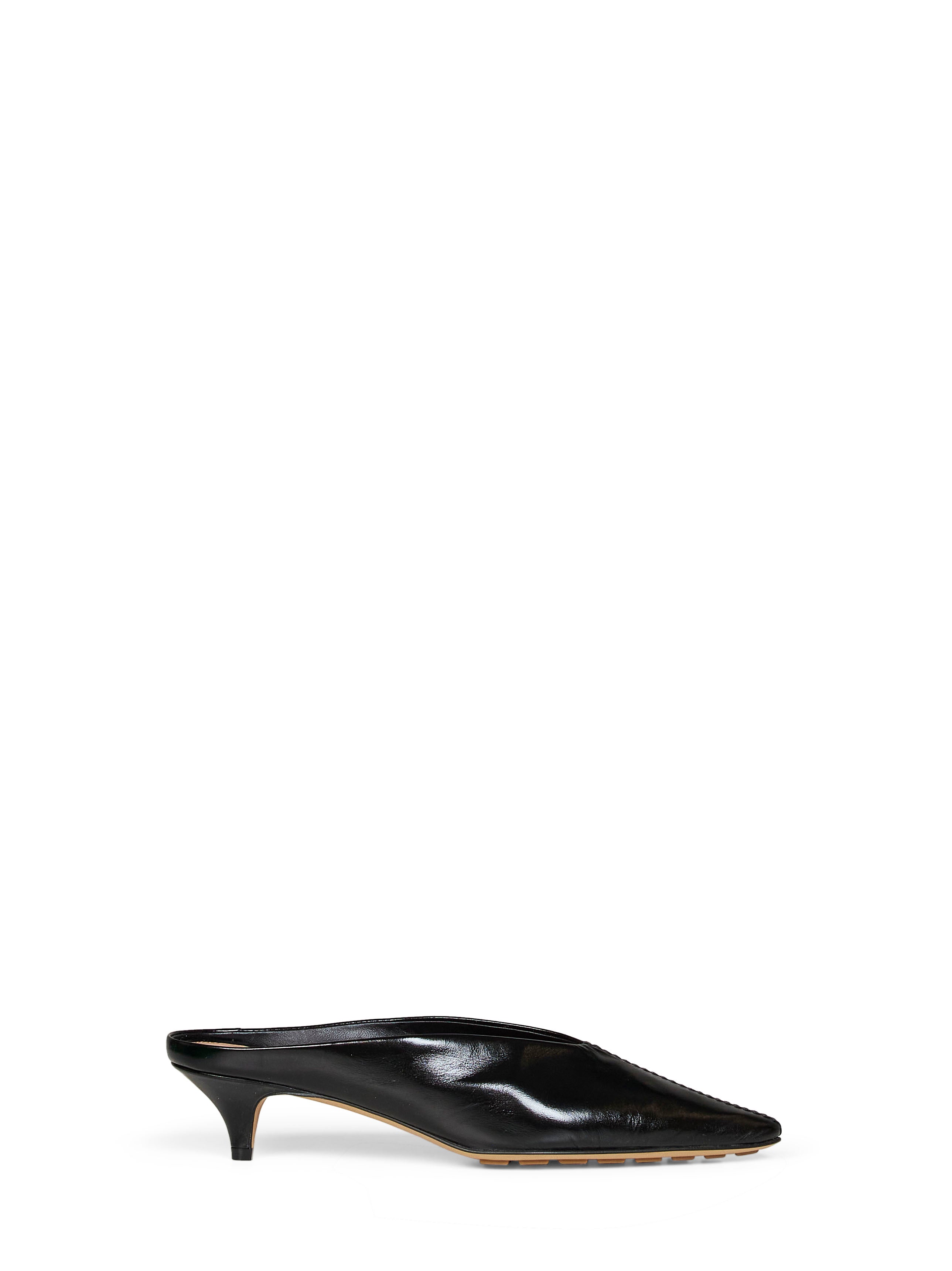 Bottega Veneta Women Black Shiny Leather Vesta Mule Pumps