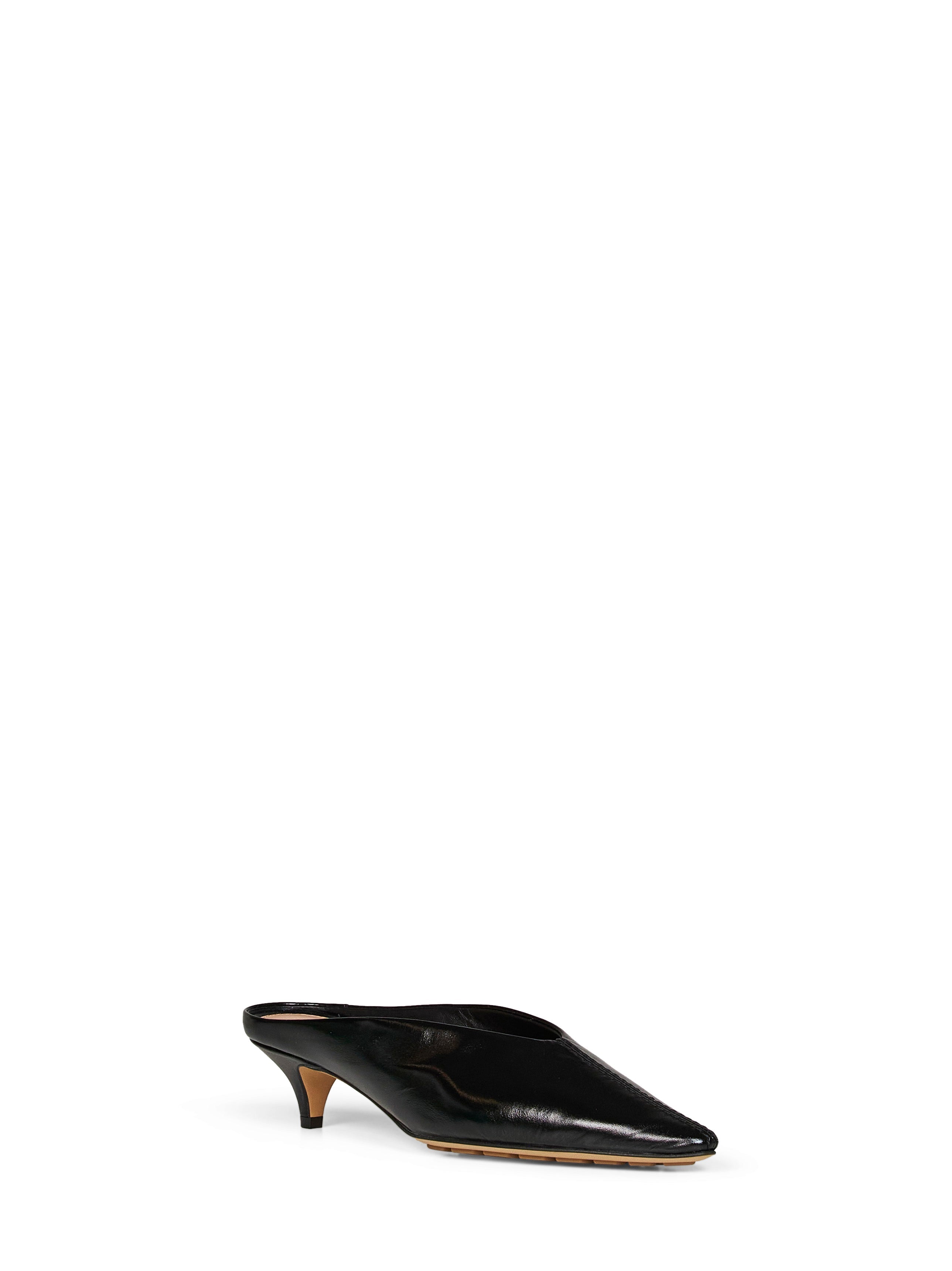 Bottega Veneta Women Black Shiny Leather Vesta Mule Pumps
