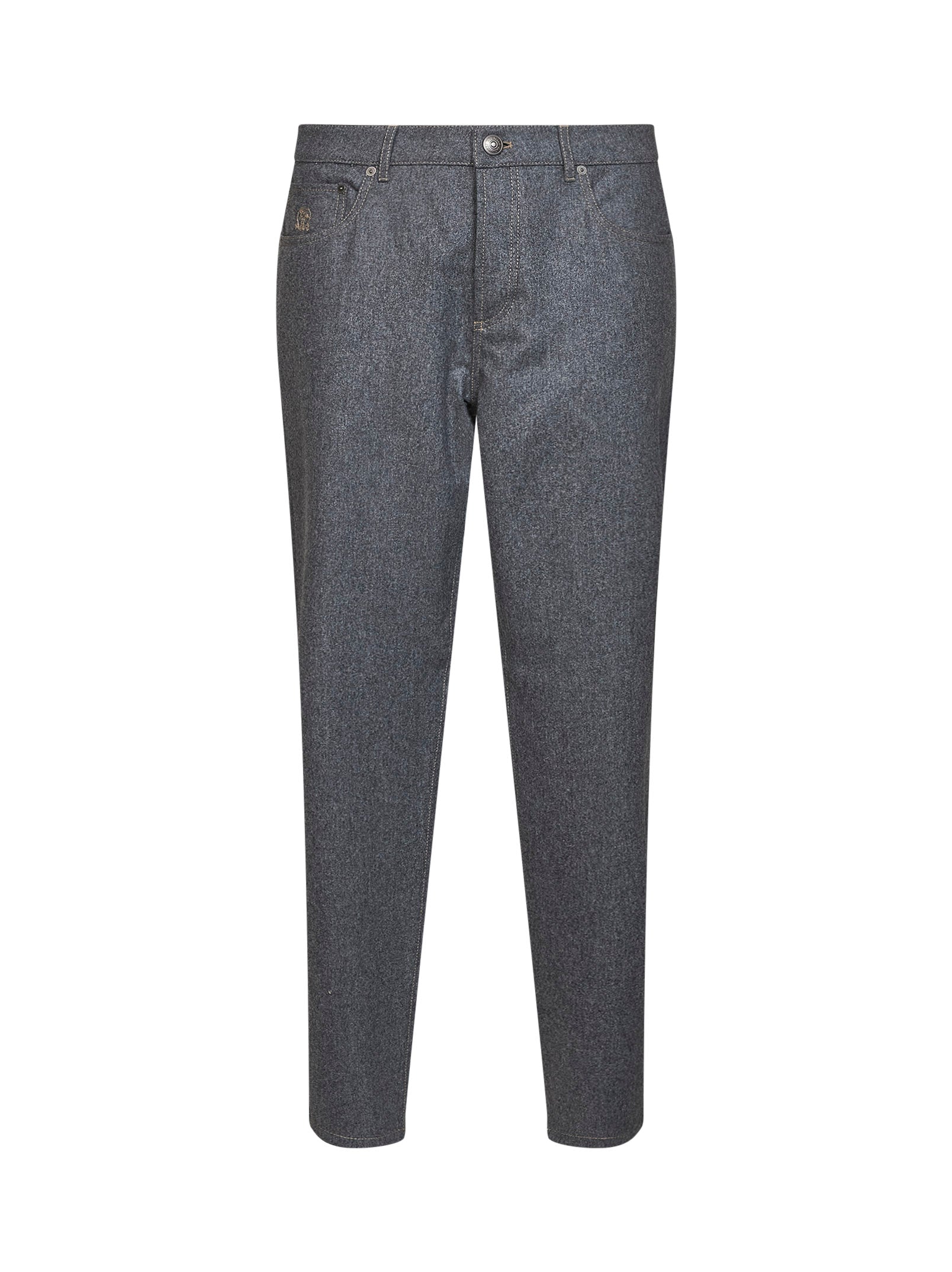 Brunello Cucinelli Men Medium Grey Virgin Wool Flannel Five-Pocket Trousers