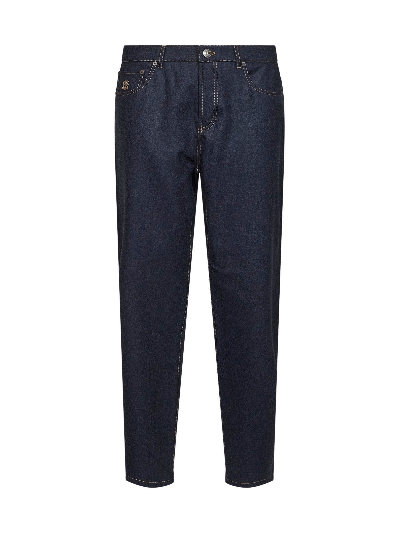 Brunello Cucinelli Men Blue Virgin Wool Flannel Five-Pocket Trousers