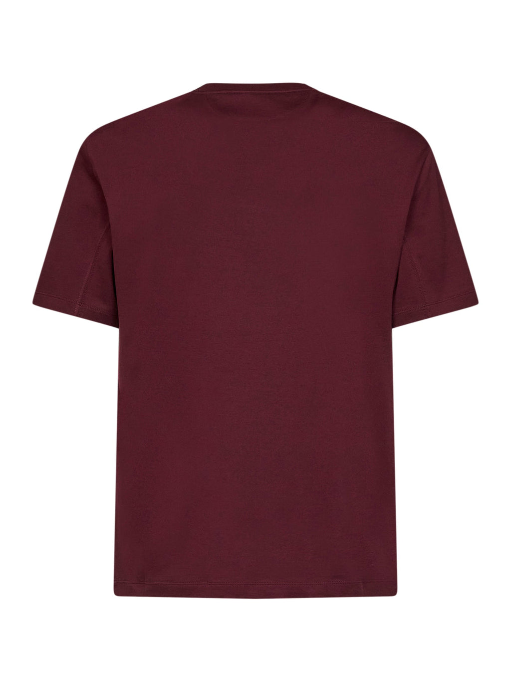 Brunello Cucinelli Men Burgundy Cotton Jersey Logo Crewneck T-Shirt