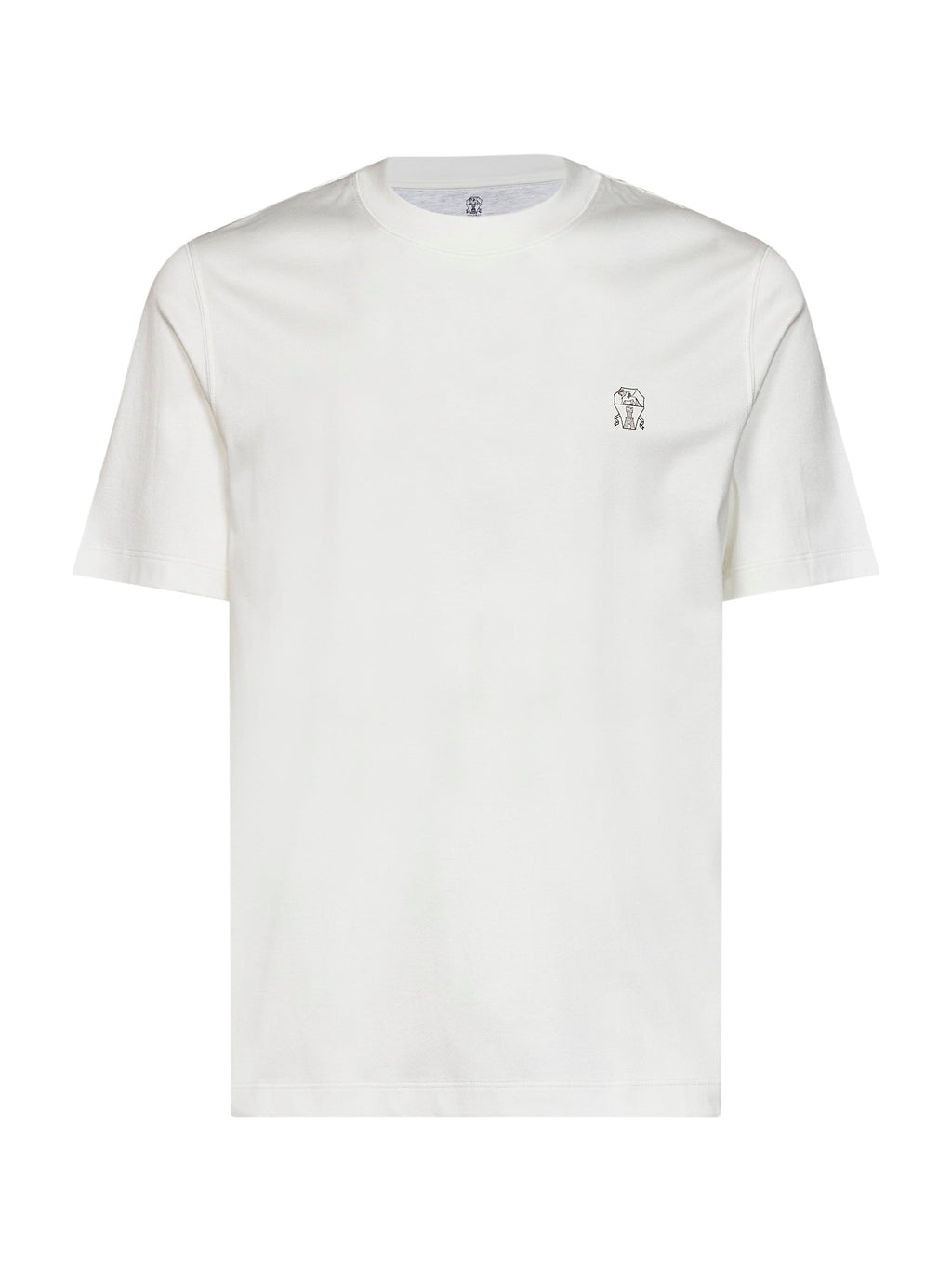 Brunello Cucinelli Men Off-White Cotton Jersey Logo Crewneck T-Shirt