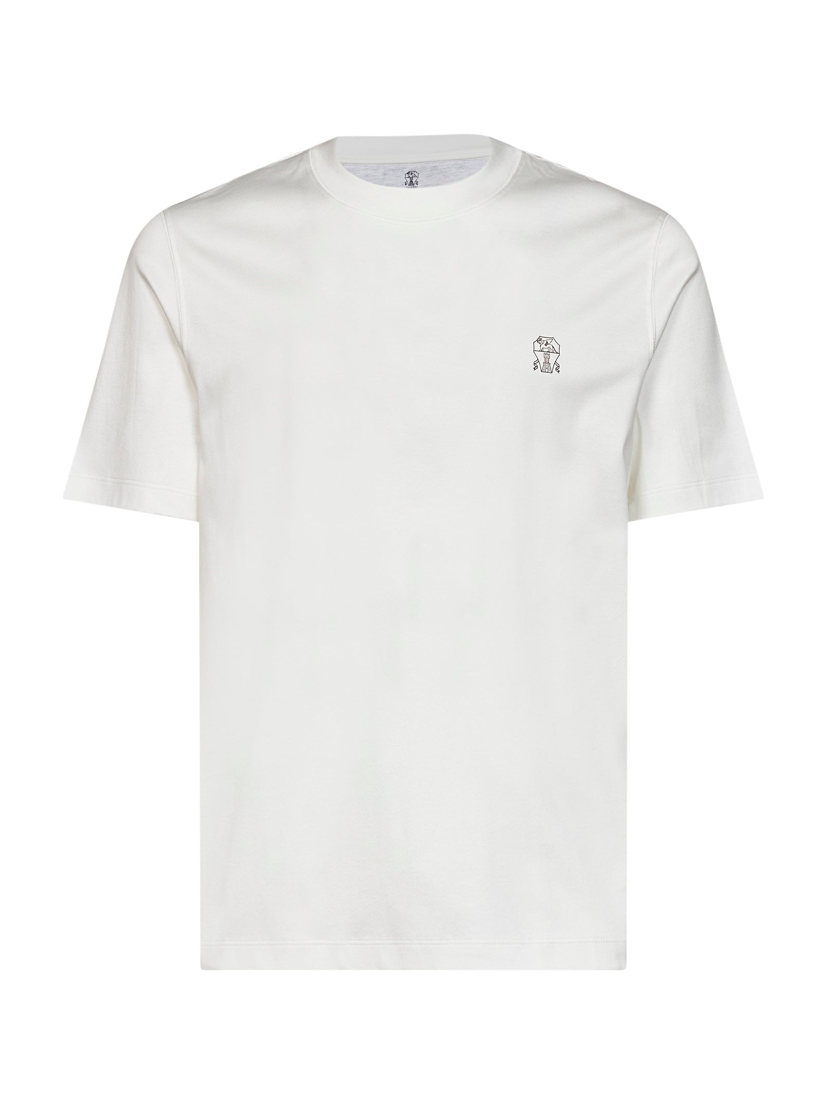 Brunello Cucinelli Men Off-White Cotton Jersey Logo Crewneck T-Shirt
