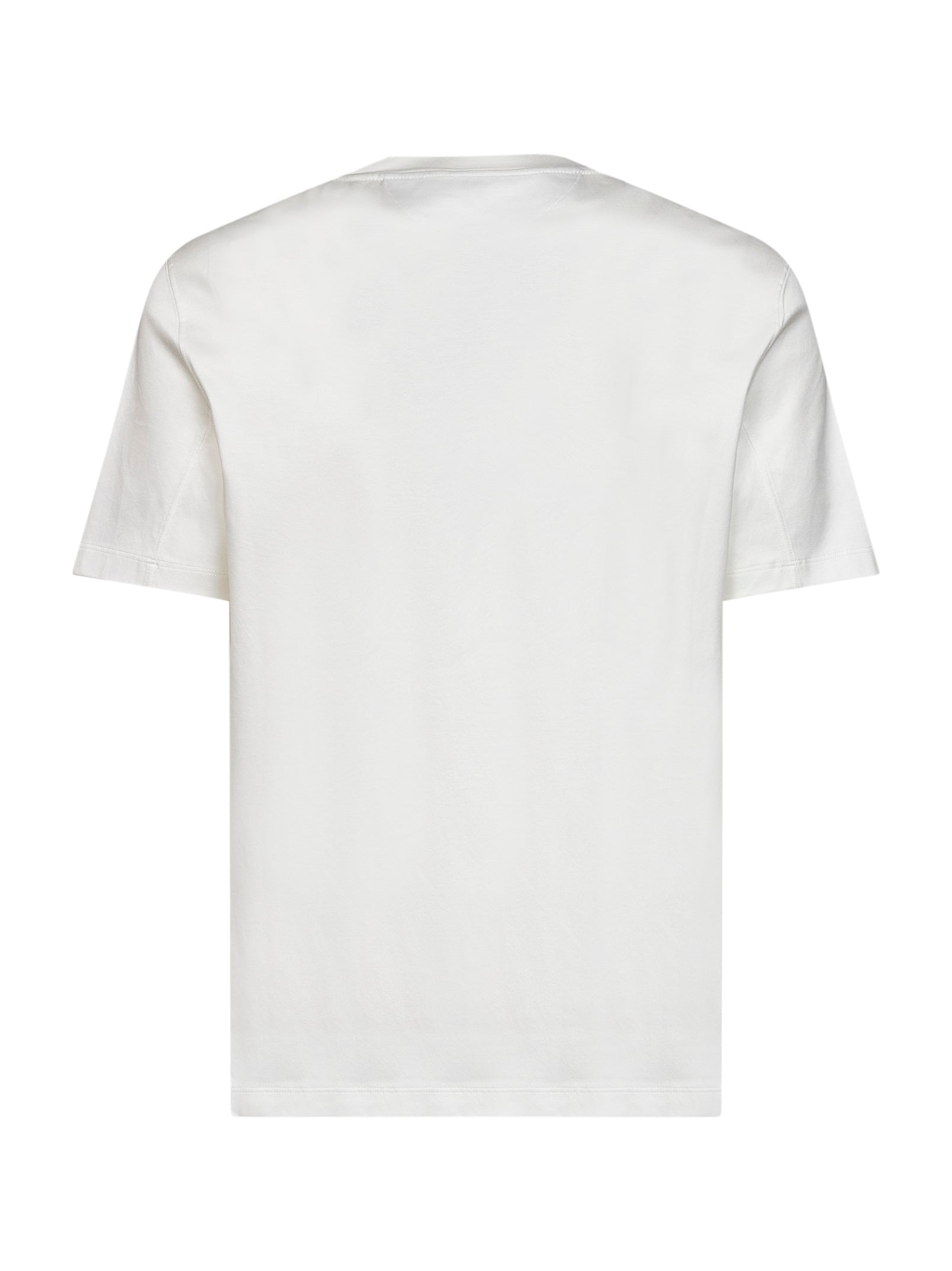Brunello Cucinelli Men Off-White Cotton Jersey Logo Crewneck T-Shirt