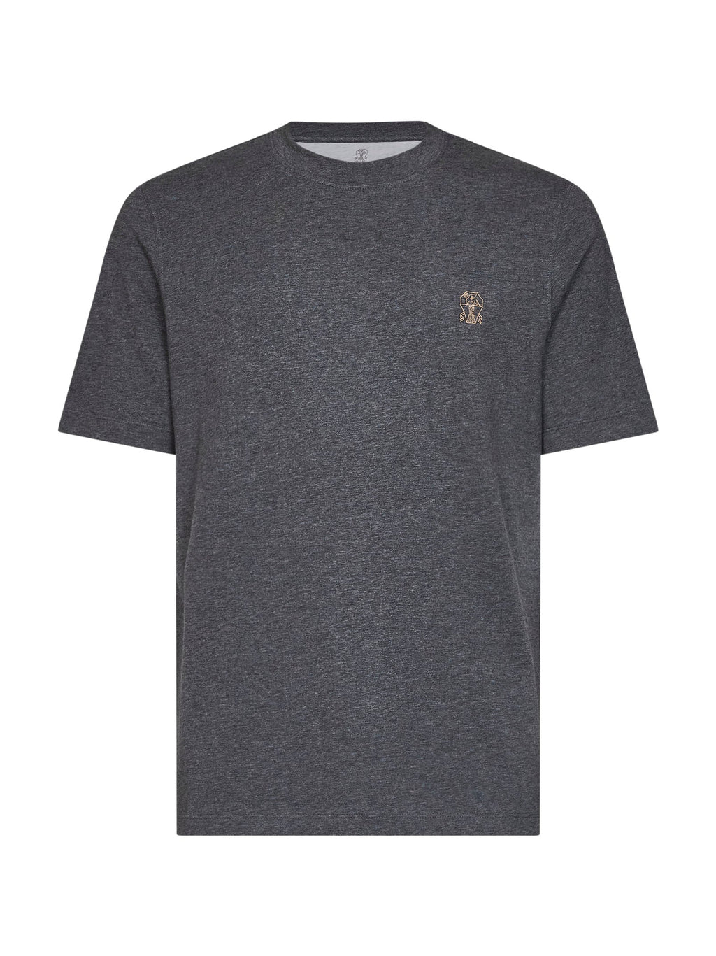 Brunello Cucinelli Men Lead Grey Cotton Jersey Logo Crewneck T-Shirt