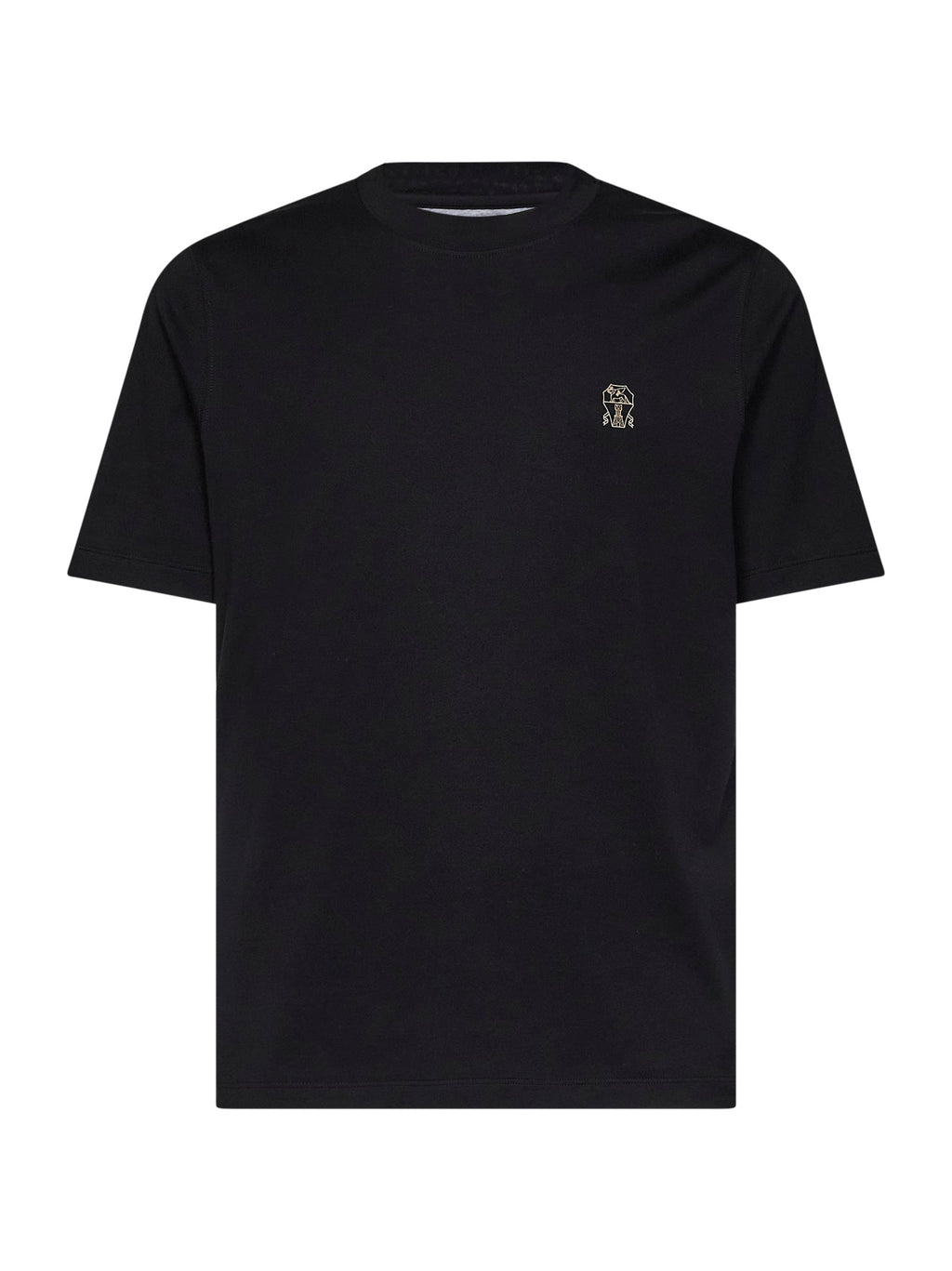 Brunello Cucinelli Men Black Cotton Jersey Logo Crewneck T-Shirt