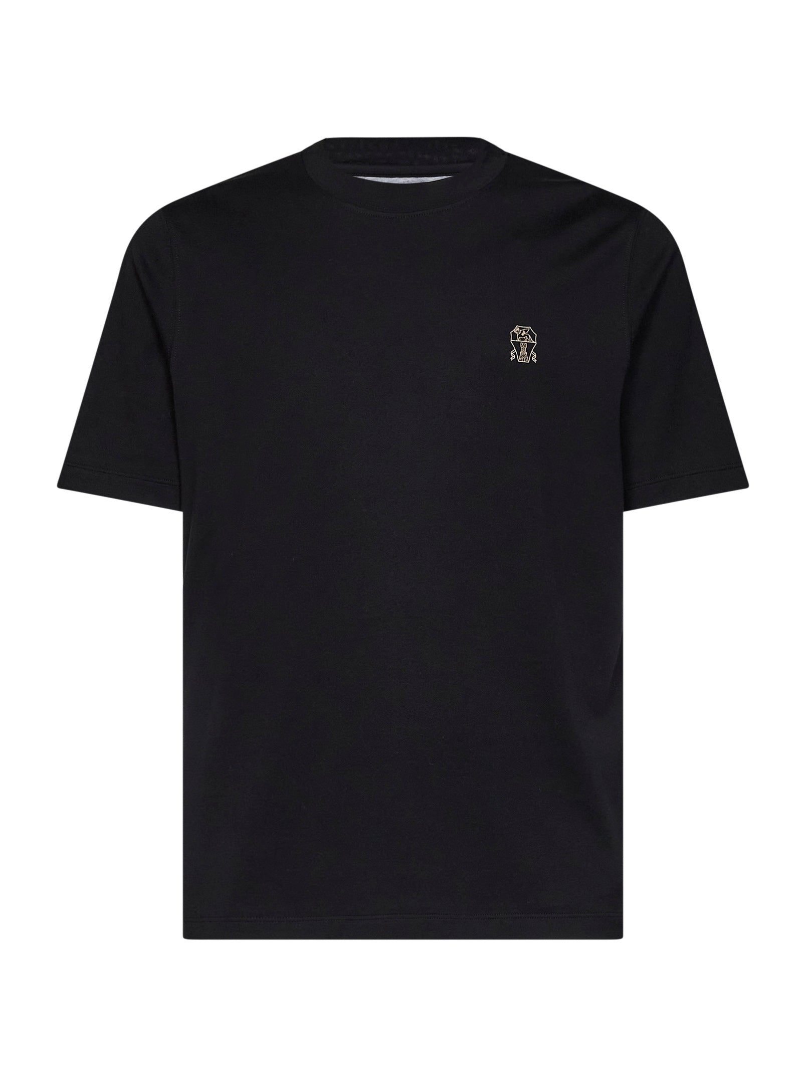 Brunello Cucinelli Men Black Cotton Jersey Logo Crewneck T-Shirt