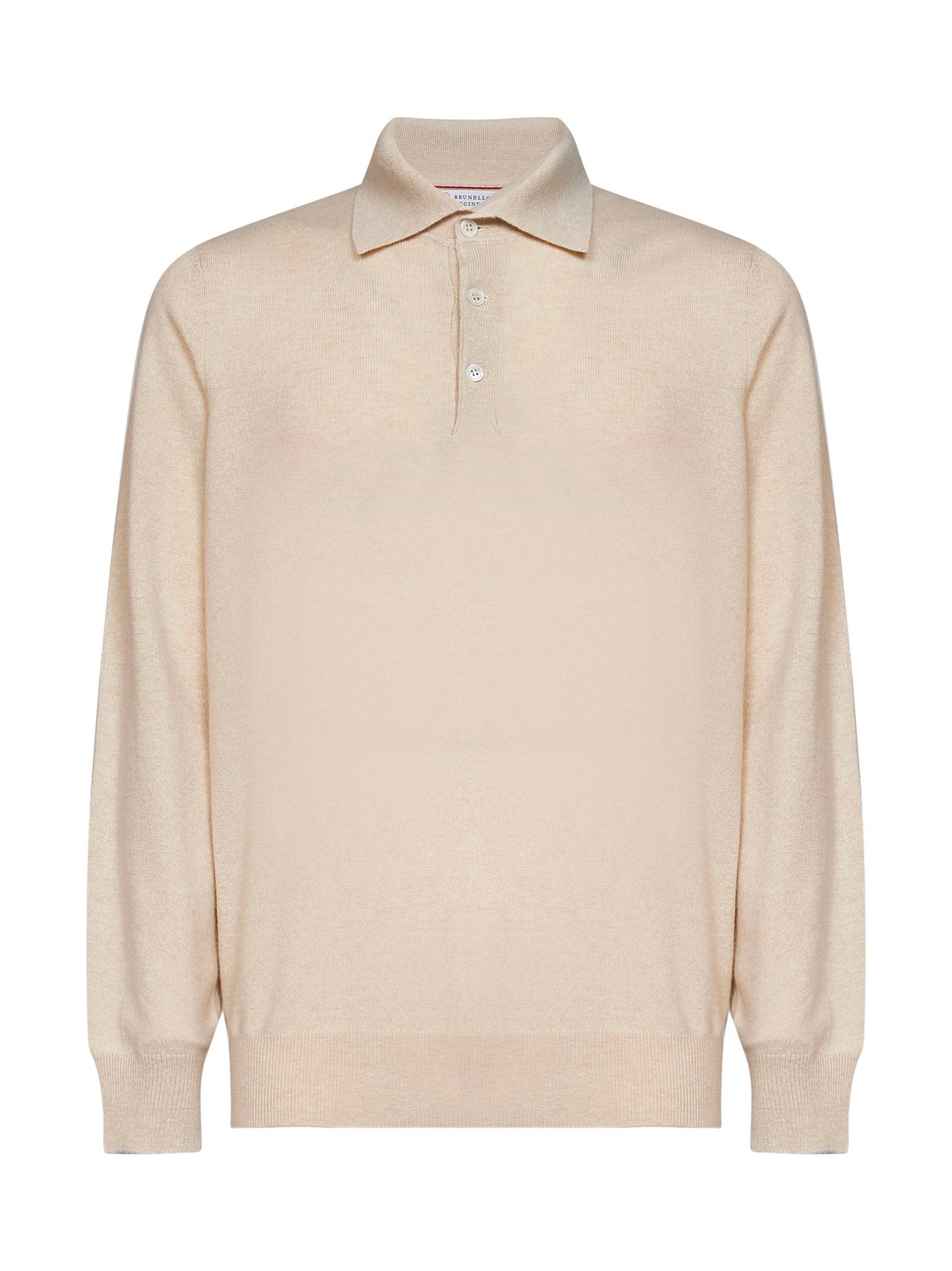 Brunello Cucinelli Men Champagne Cashmere Knit Polo Shirt