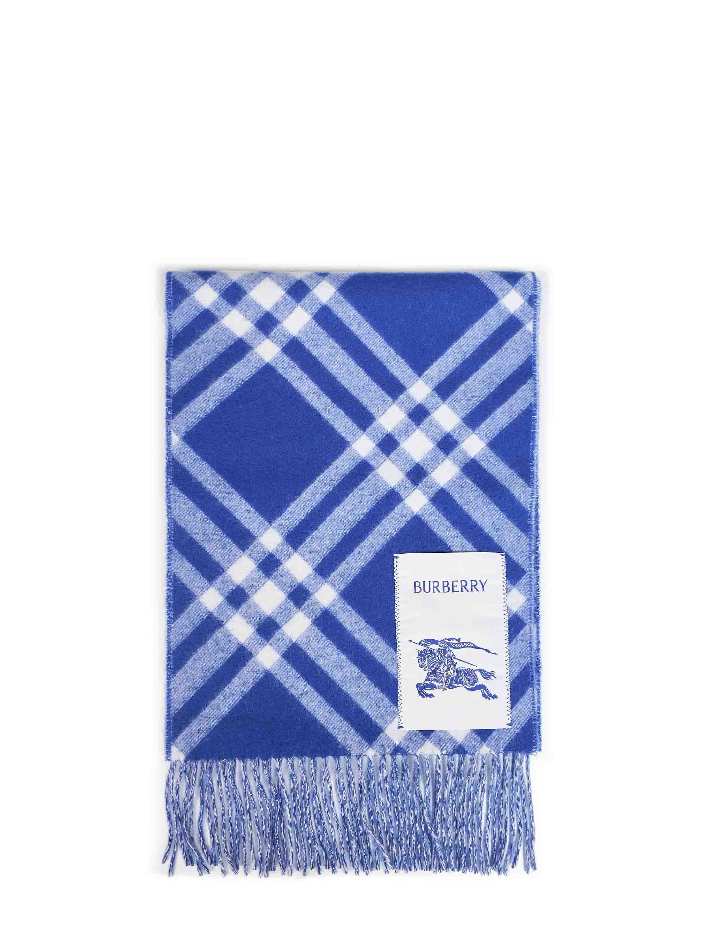 Burberry Men Knight Blue Double-Face Check Cashmere Scarf