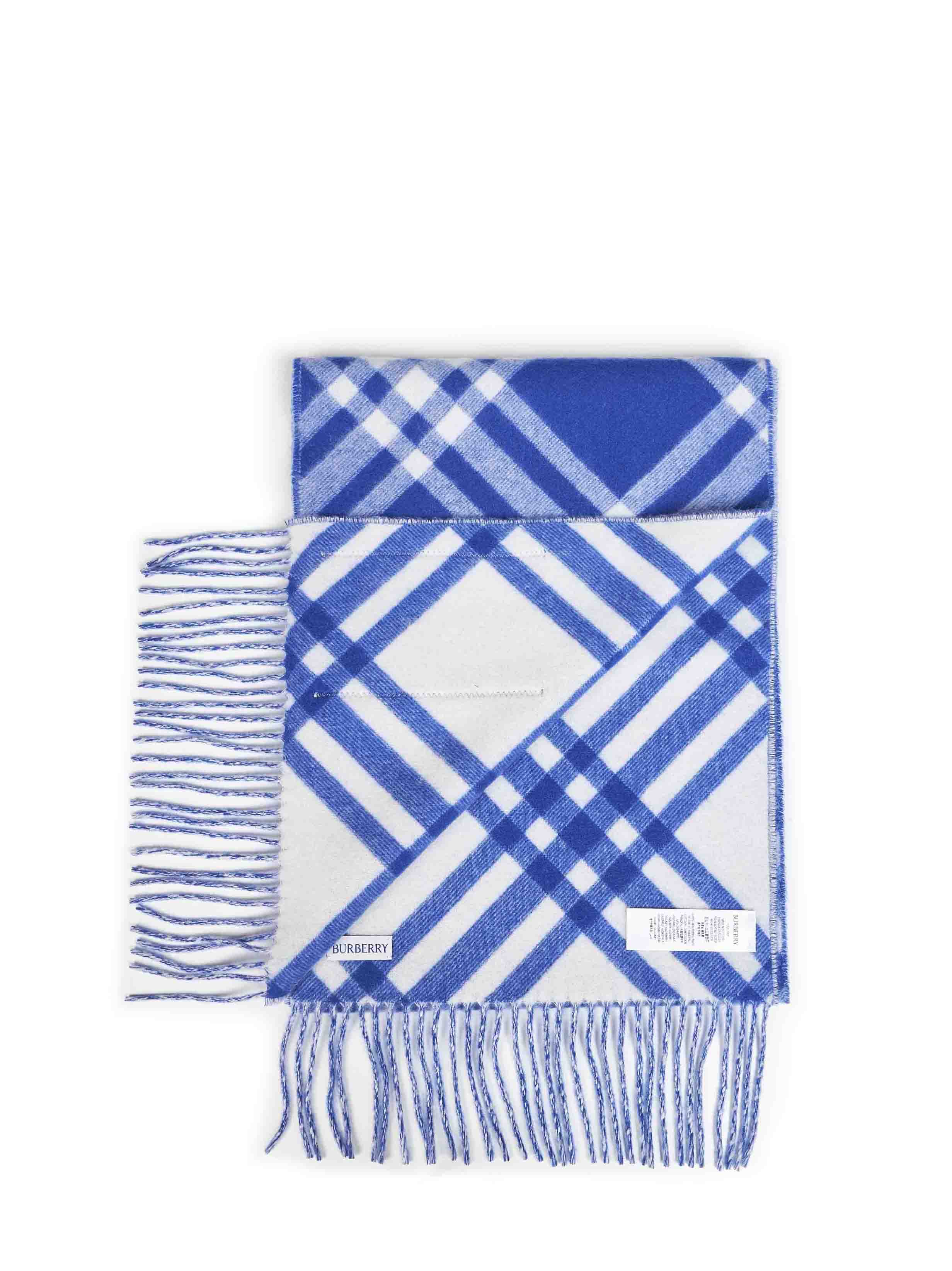Burberry Men Knight Blue Double-Face Check Cashmere Scarf