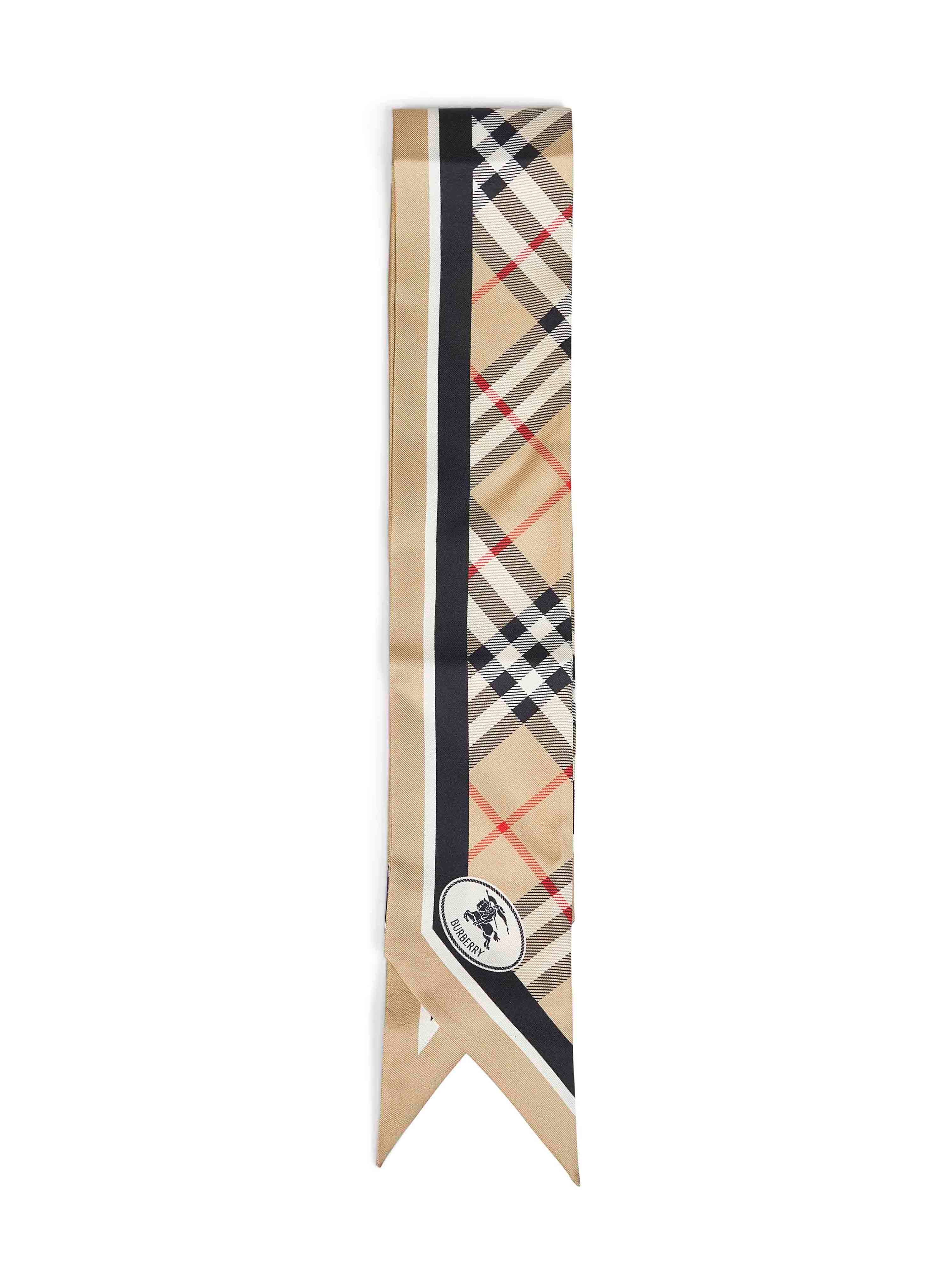 Burberry Women Sand Beige Check Thin Silk Twill Scarf