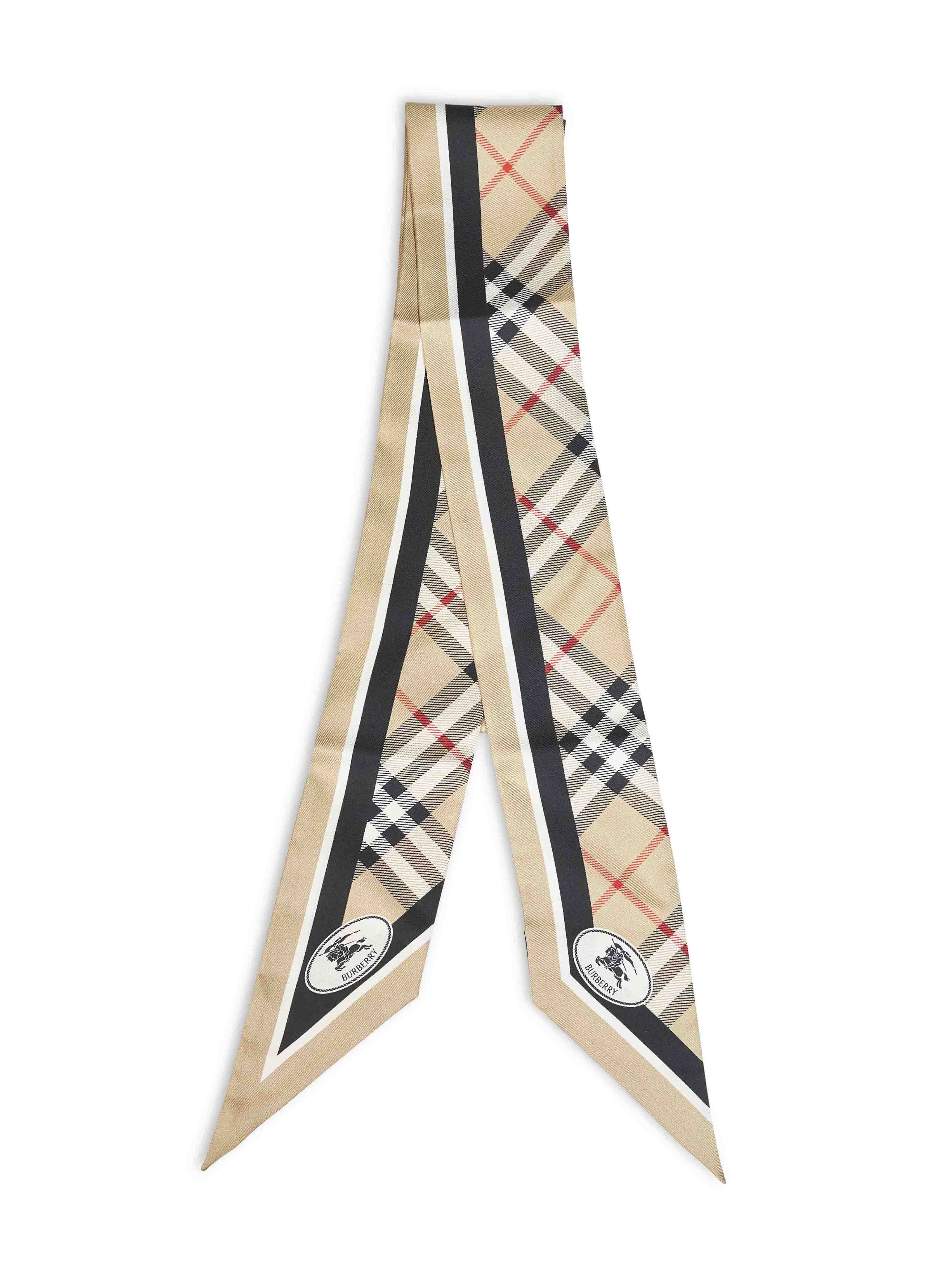 Burberry Women Sand Beige Check Thin Silk Twill Scarf