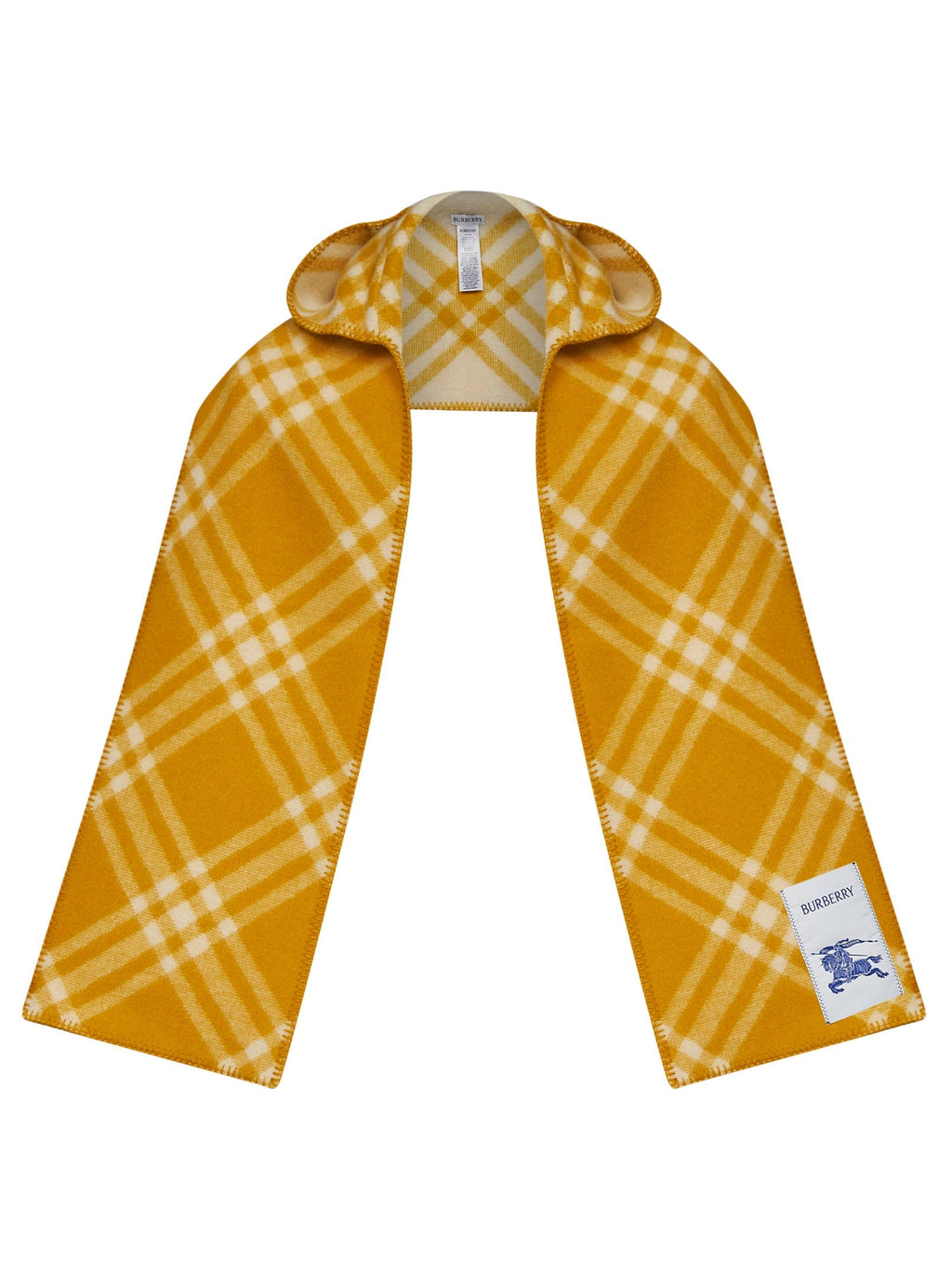 Burberry Men Pear Yellow Check Wool Hooded Scarf