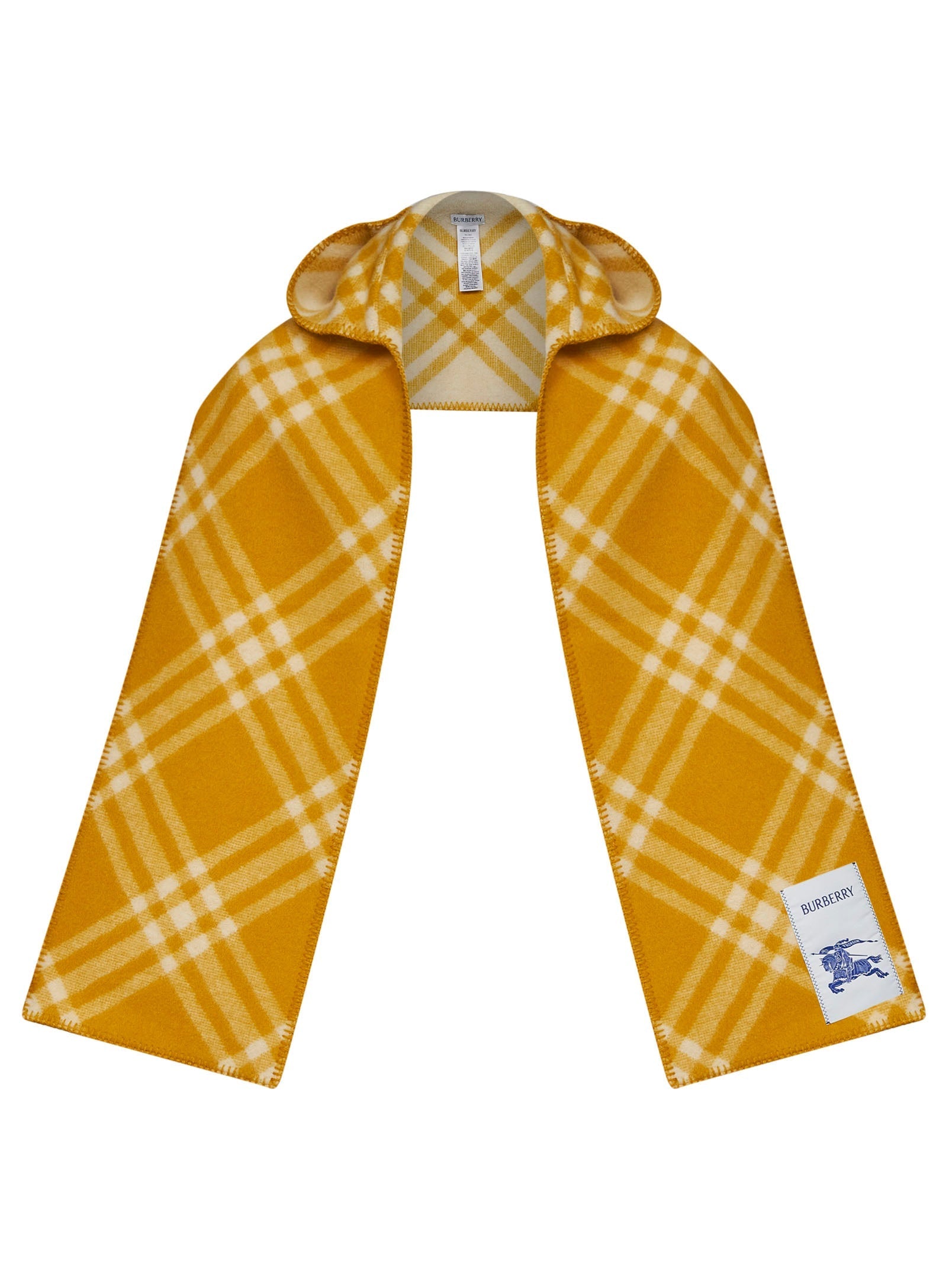Burberry Men Pear Yellow Check Wool Hooded Scarf