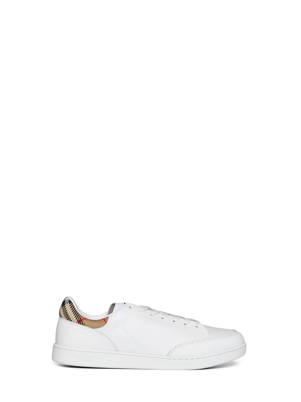 Burberry Men White Smooth Leather Set Sneakers With Check Insert