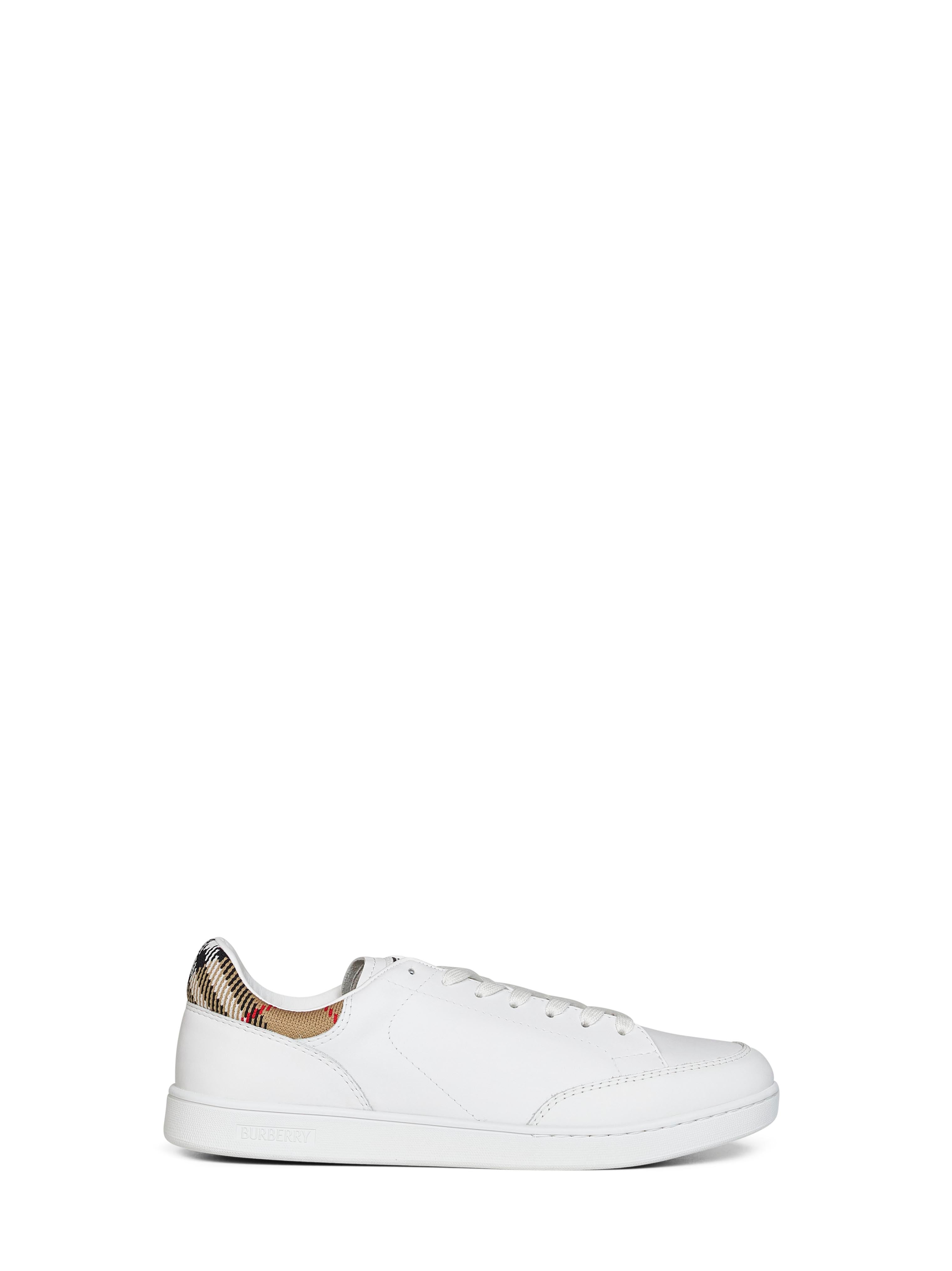 Burberry Men White Smooth Leather Set Sneakers With Check Insert