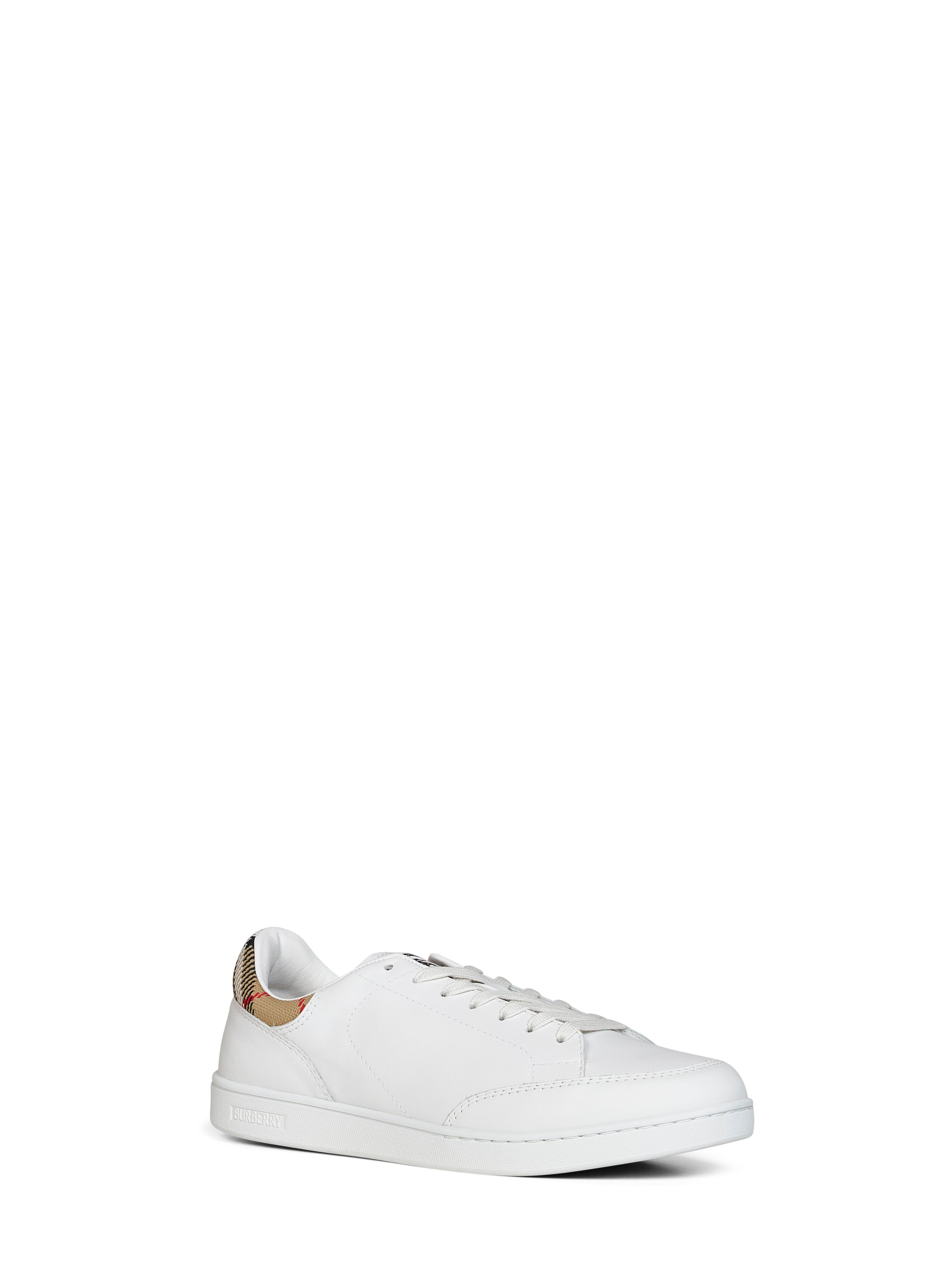 Burberry Men White Smooth Leather Set Sneakers With Check Insert