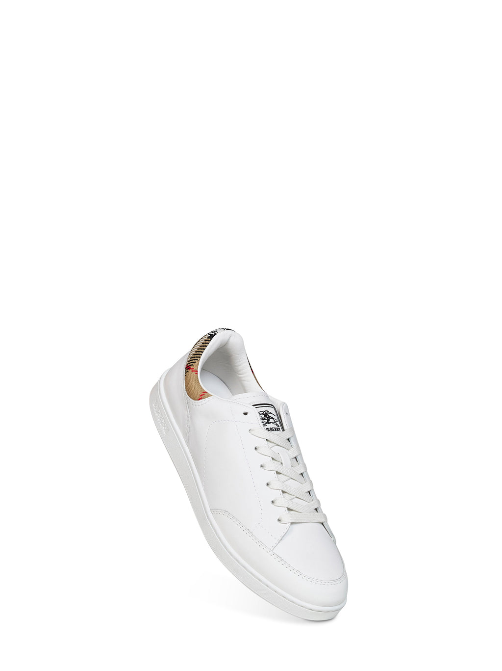 Burberry Men White Smooth Leather Set Sneakers With Check Insert