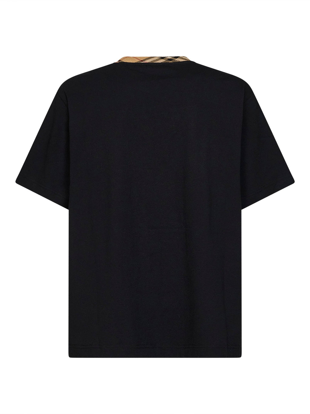 Burberry Men Black Cotton T-Shirt With Check Trim