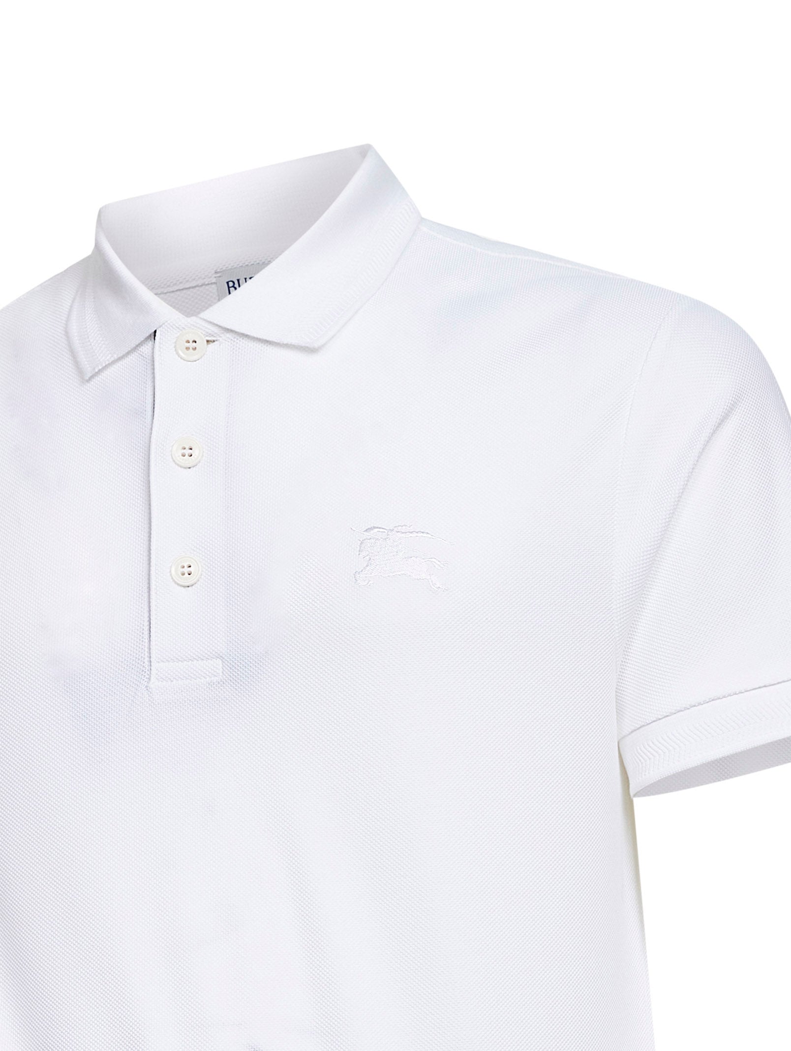Burberry Men White Cotton Pique Polo Shirt With Ekd Embroidery