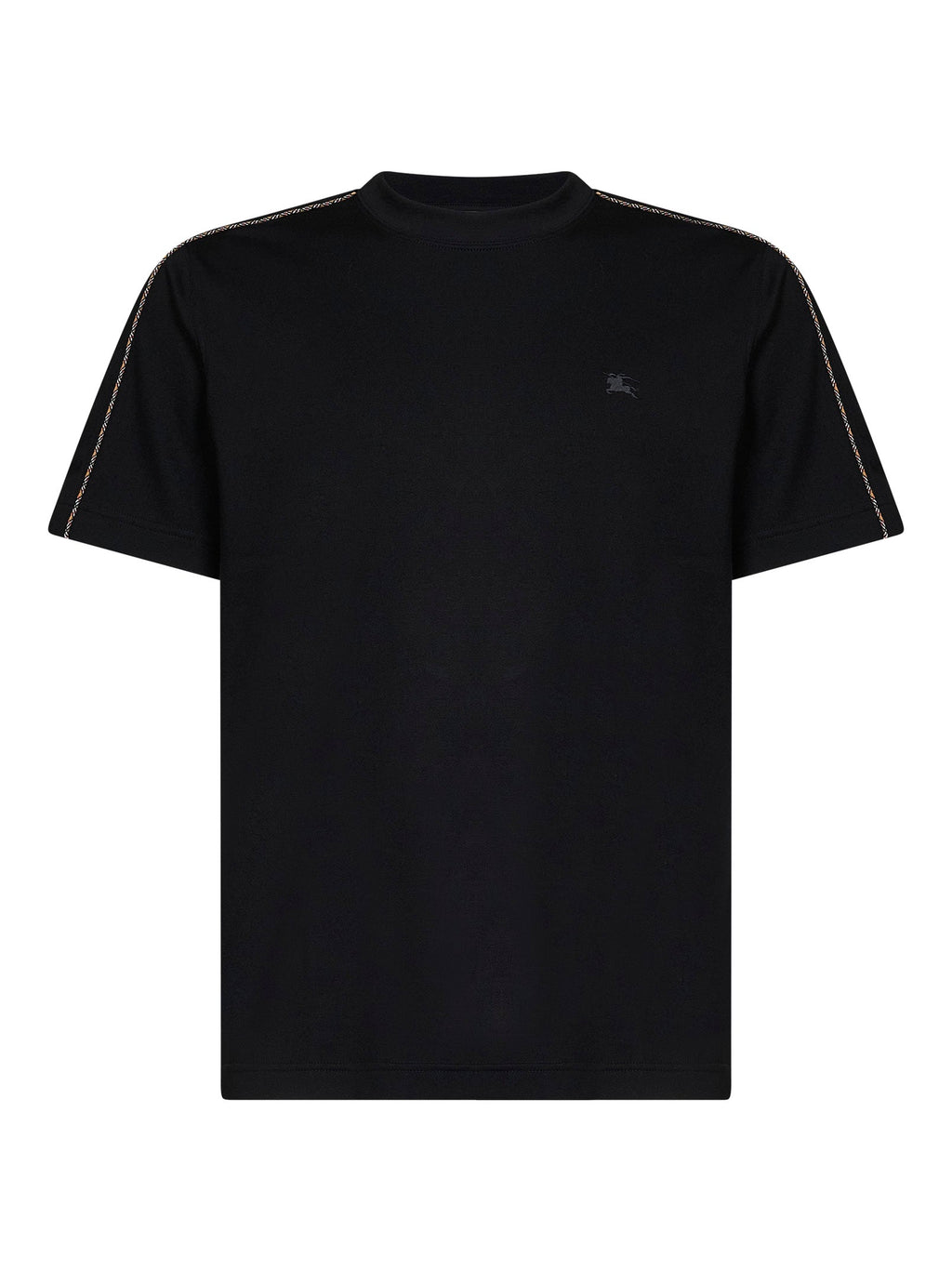 Burberry Men Black Cotton T-Shirt With Check Trims