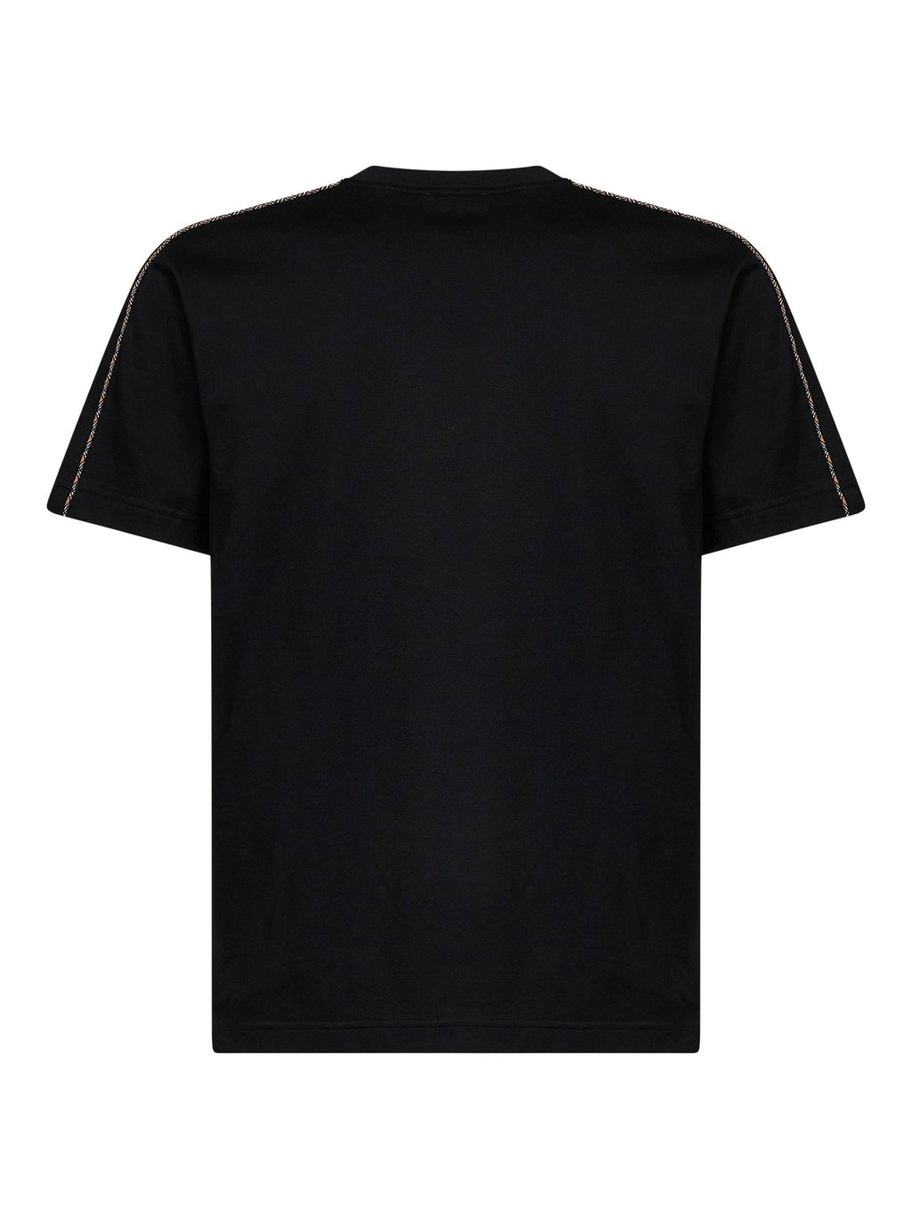 Burberry Men Black Cotton T-Shirt With Check Trims