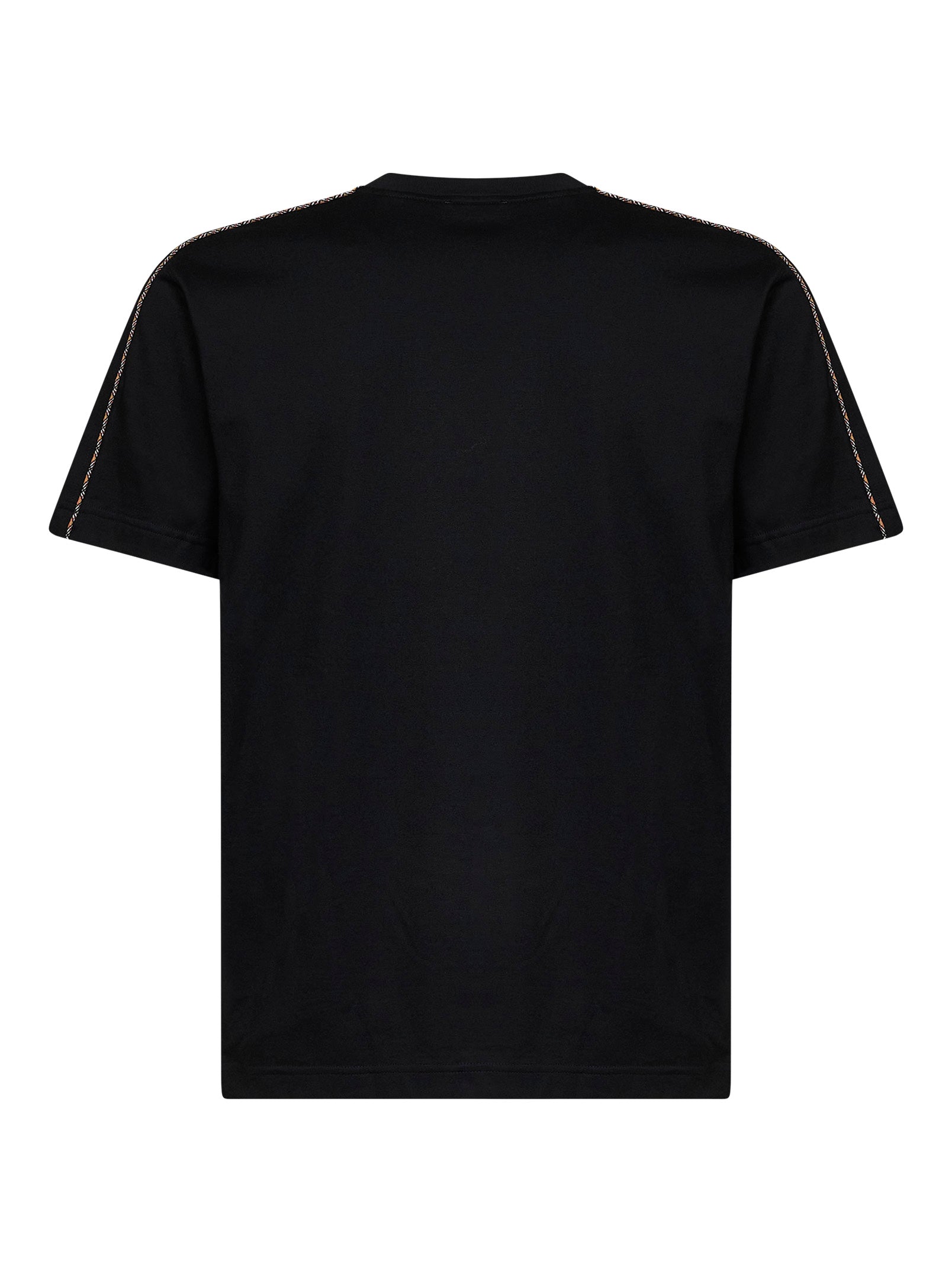Burberry Men Black Cotton T-Shirt With Check Trims