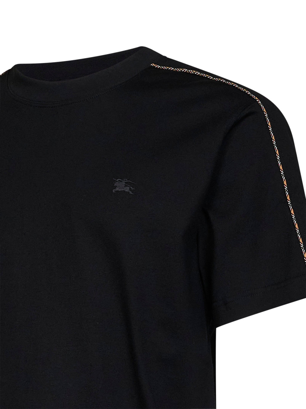 Burberry Men Black Cotton T-Shirt With Check Trims