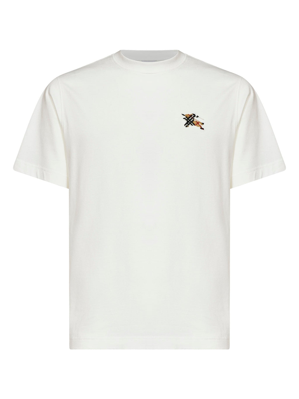 Burberry Men Chalk White Cotton T-Shirt With Knight Patch