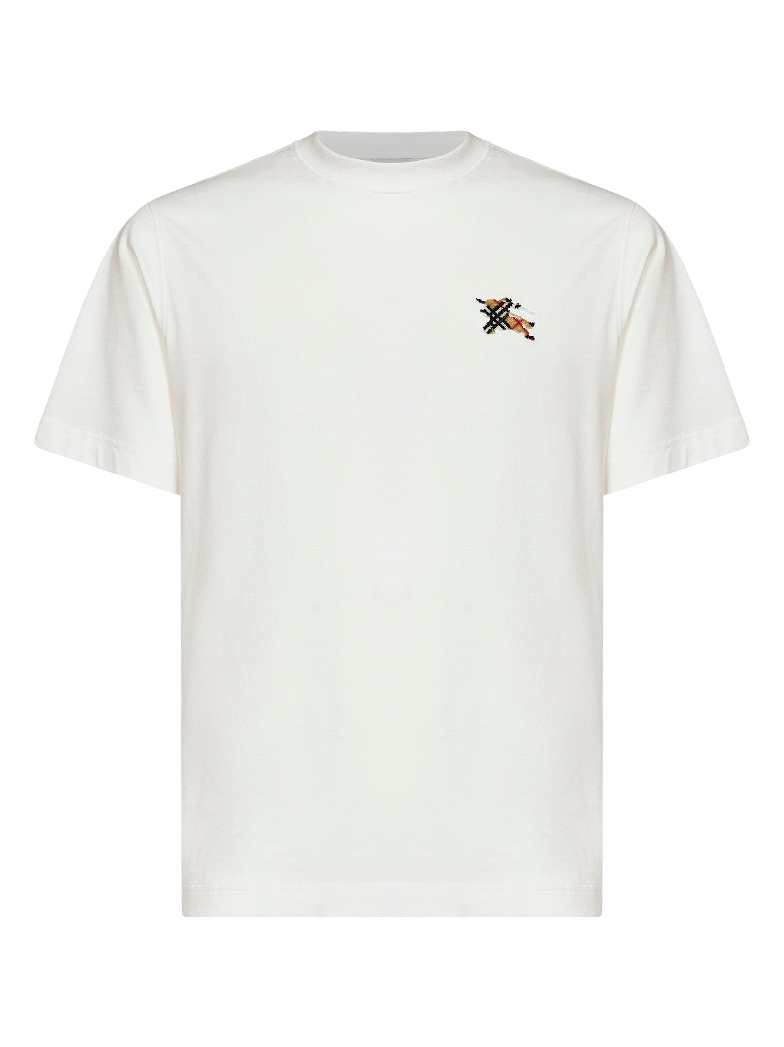 Burberry Men Chalk White Cotton T-Shirt With Knight Patch