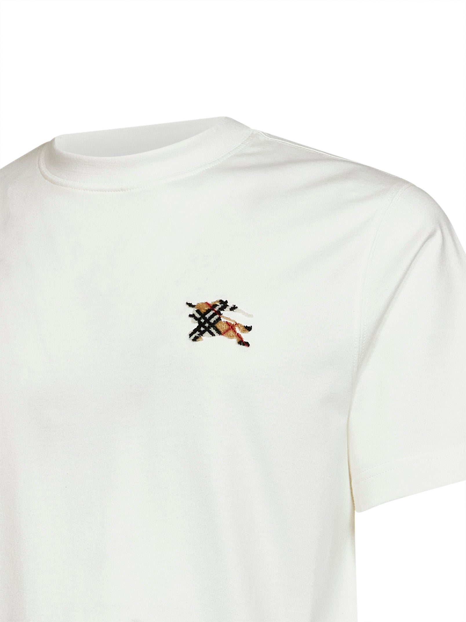 Burberry Men Chalk White Cotton T-Shirt With Knight Patch