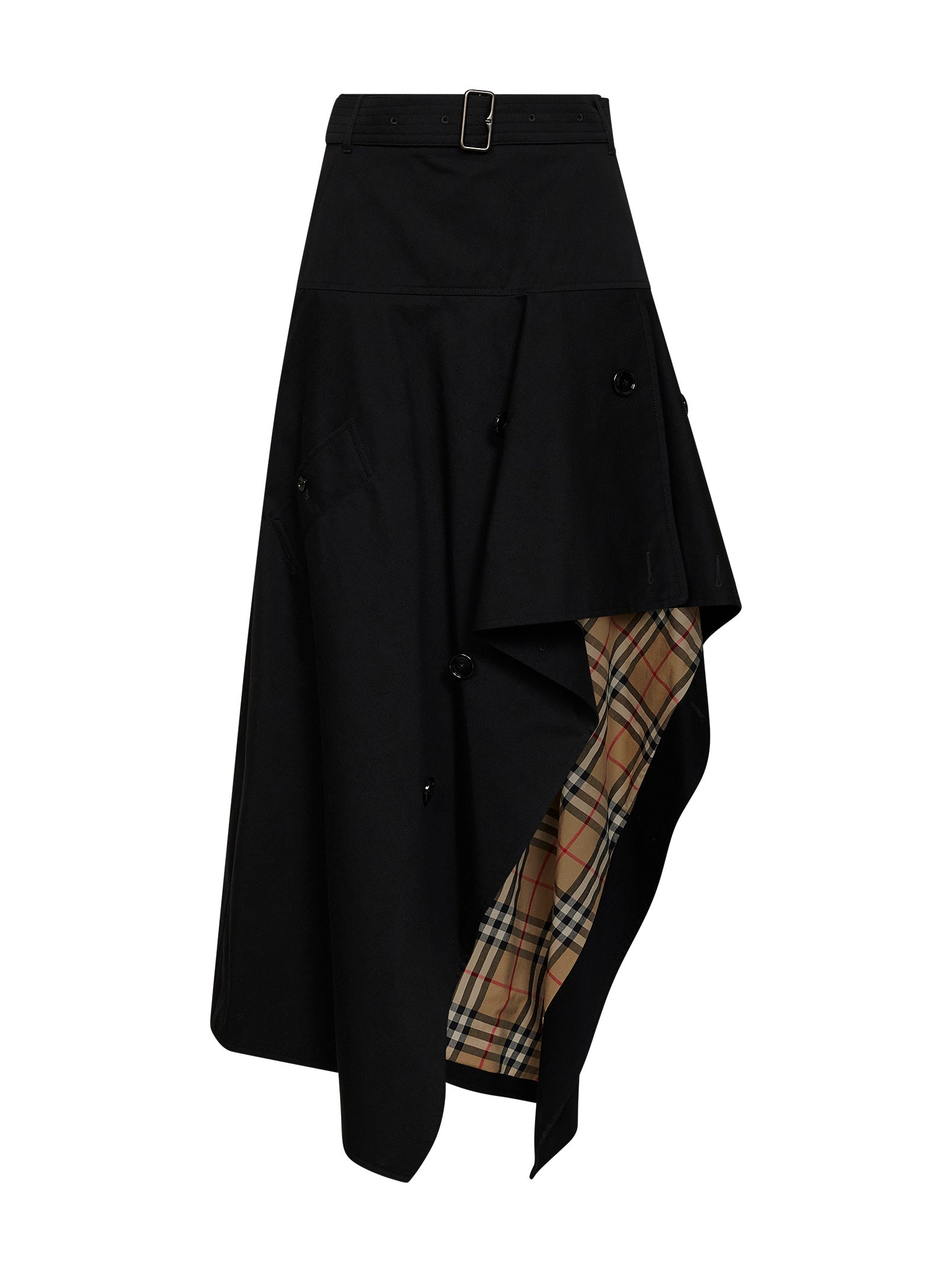 Burberry Women Black Cotton Asymmetric Belted Trench Skirt