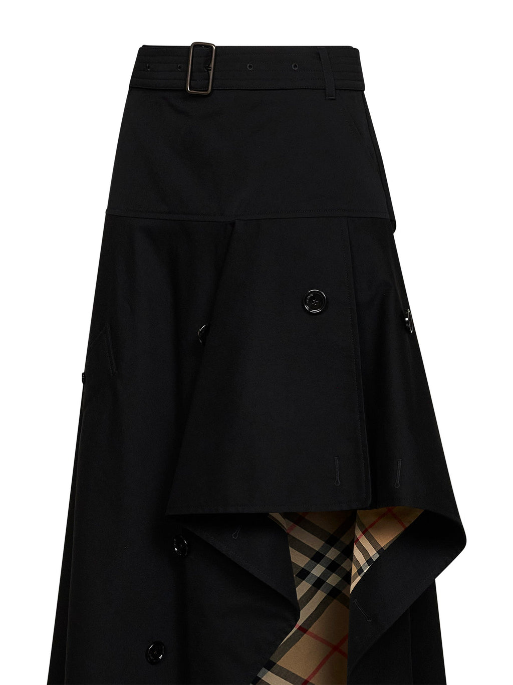 Burberry Women Black Cotton Asymmetric Belted Trench Skirt