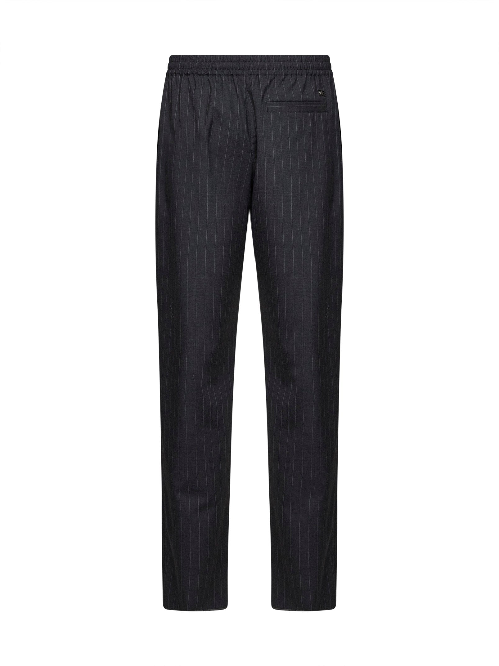 Burberry Men Iron Grey Pinstriped Wool Track Trousers