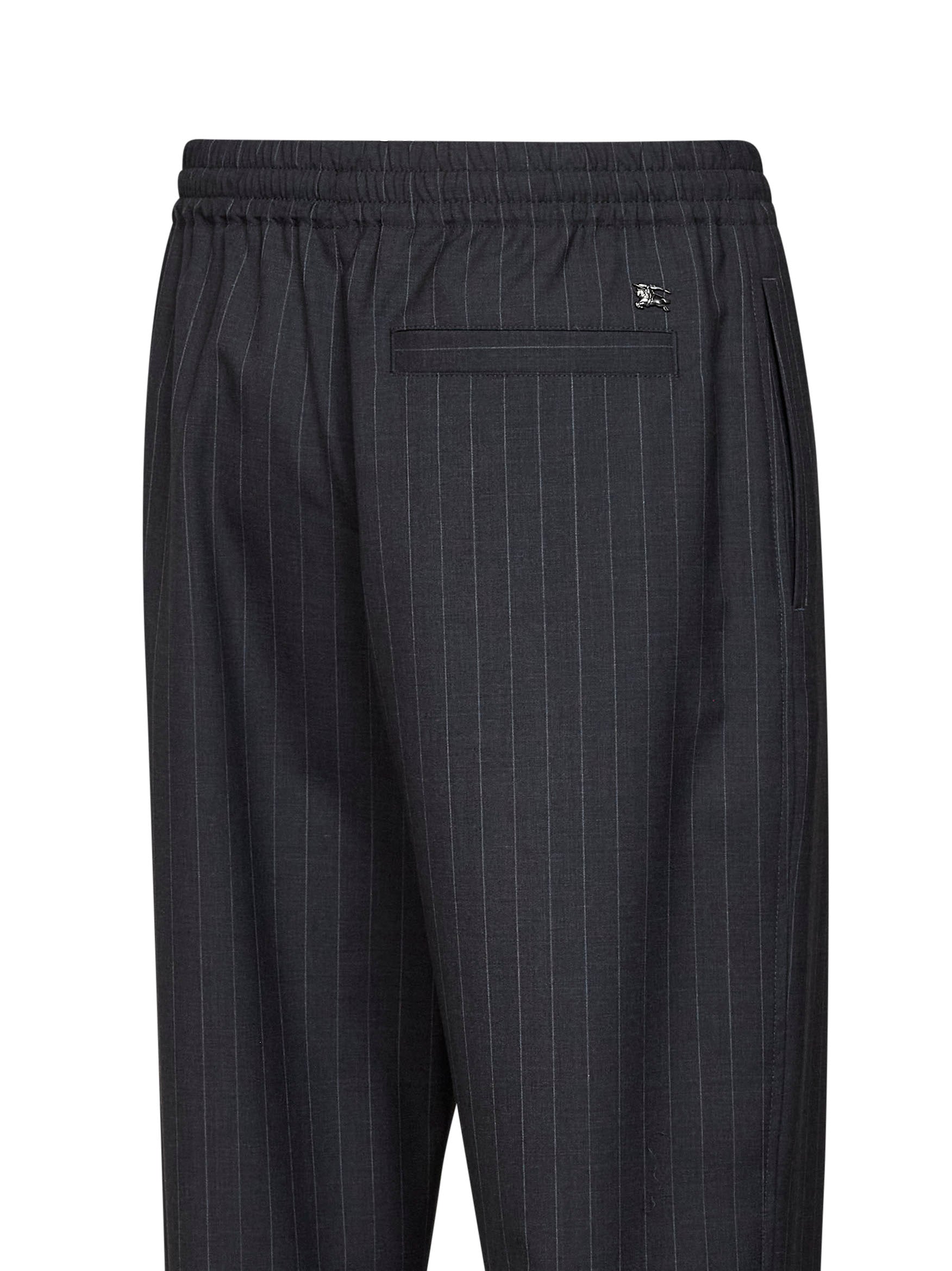 Burberry Men Iron Grey Pinstriped Wool Track Trousers