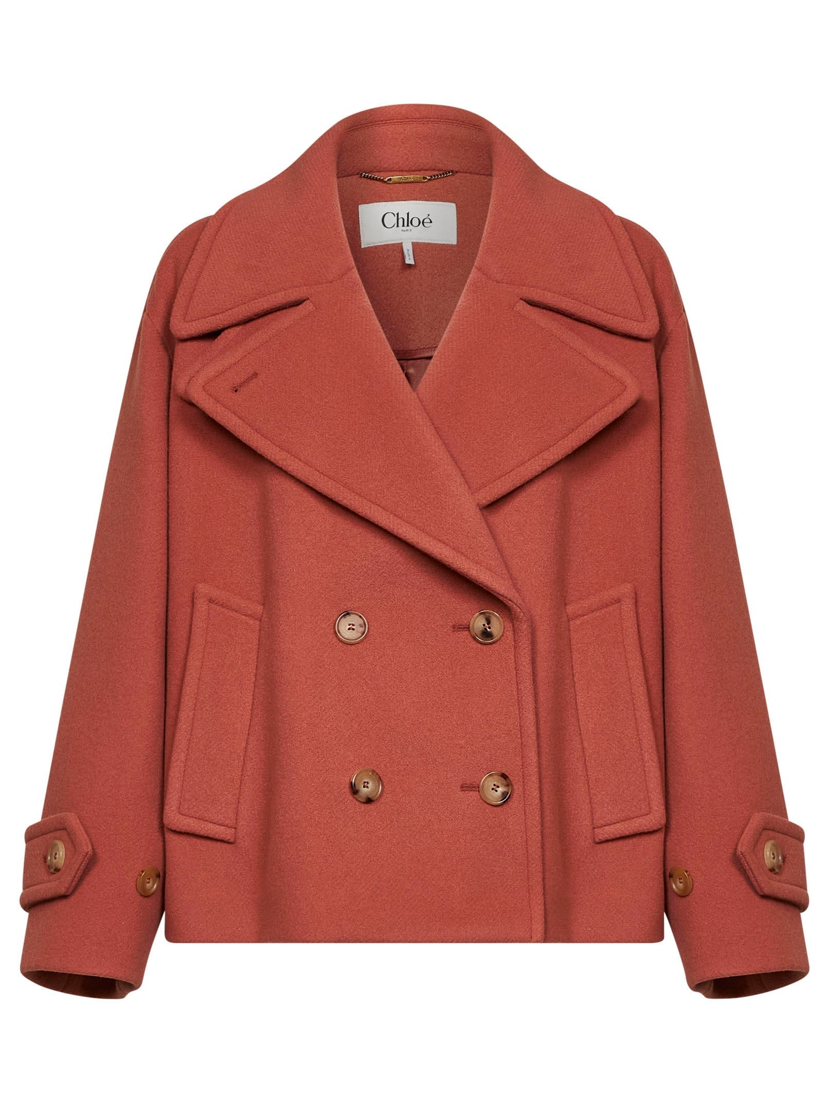 Chloé Women Cedar Pink Wool Blend Oversized Short Coat