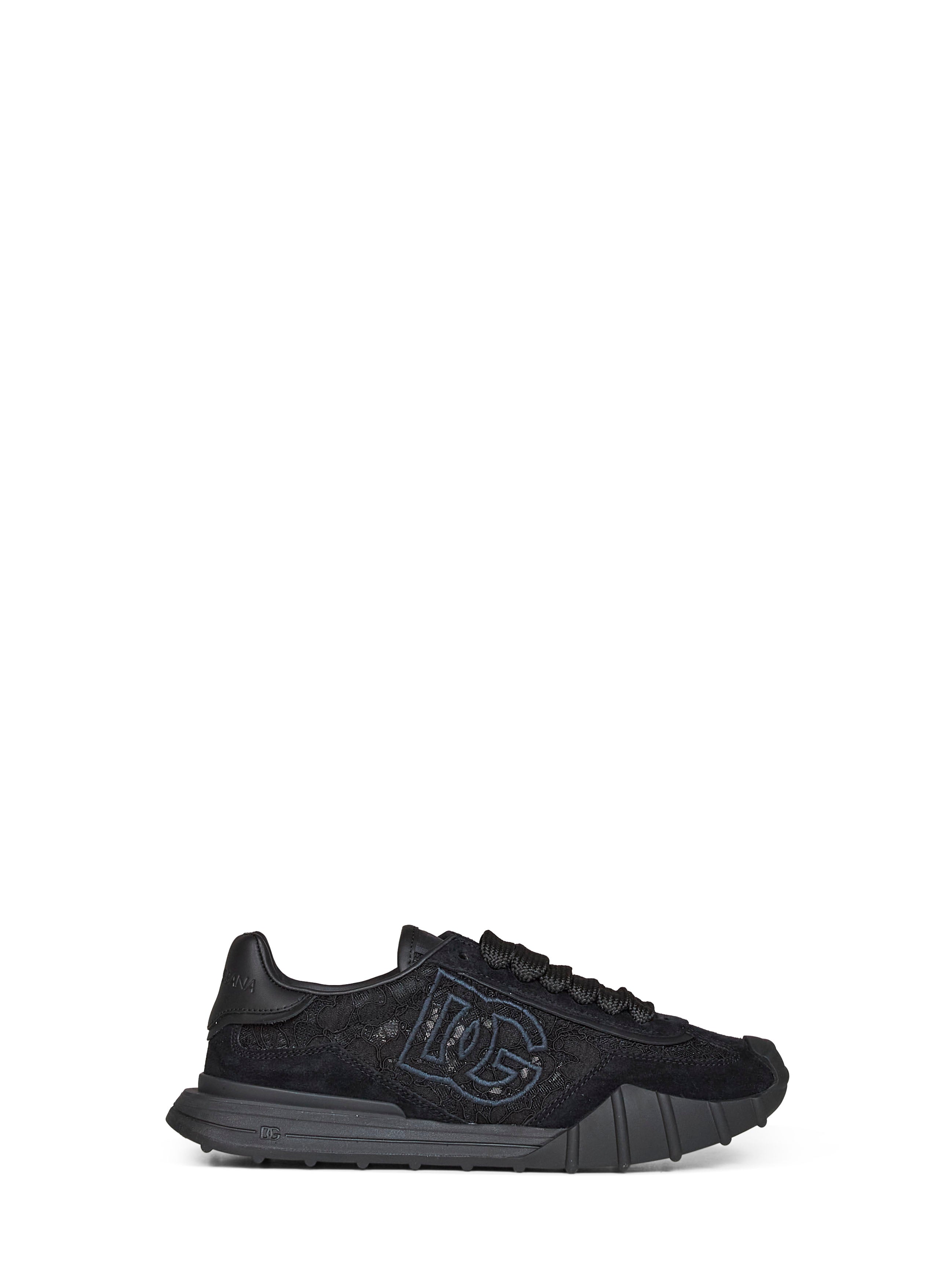 Dolce & Gabbana Women Black Lace And Calf Suede Low-Top Sneakers