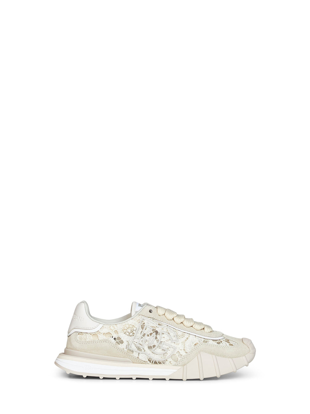 Dolce & Gabbana Women Beige And Chalk Lace And Calf Suede Low-Top Sneakers