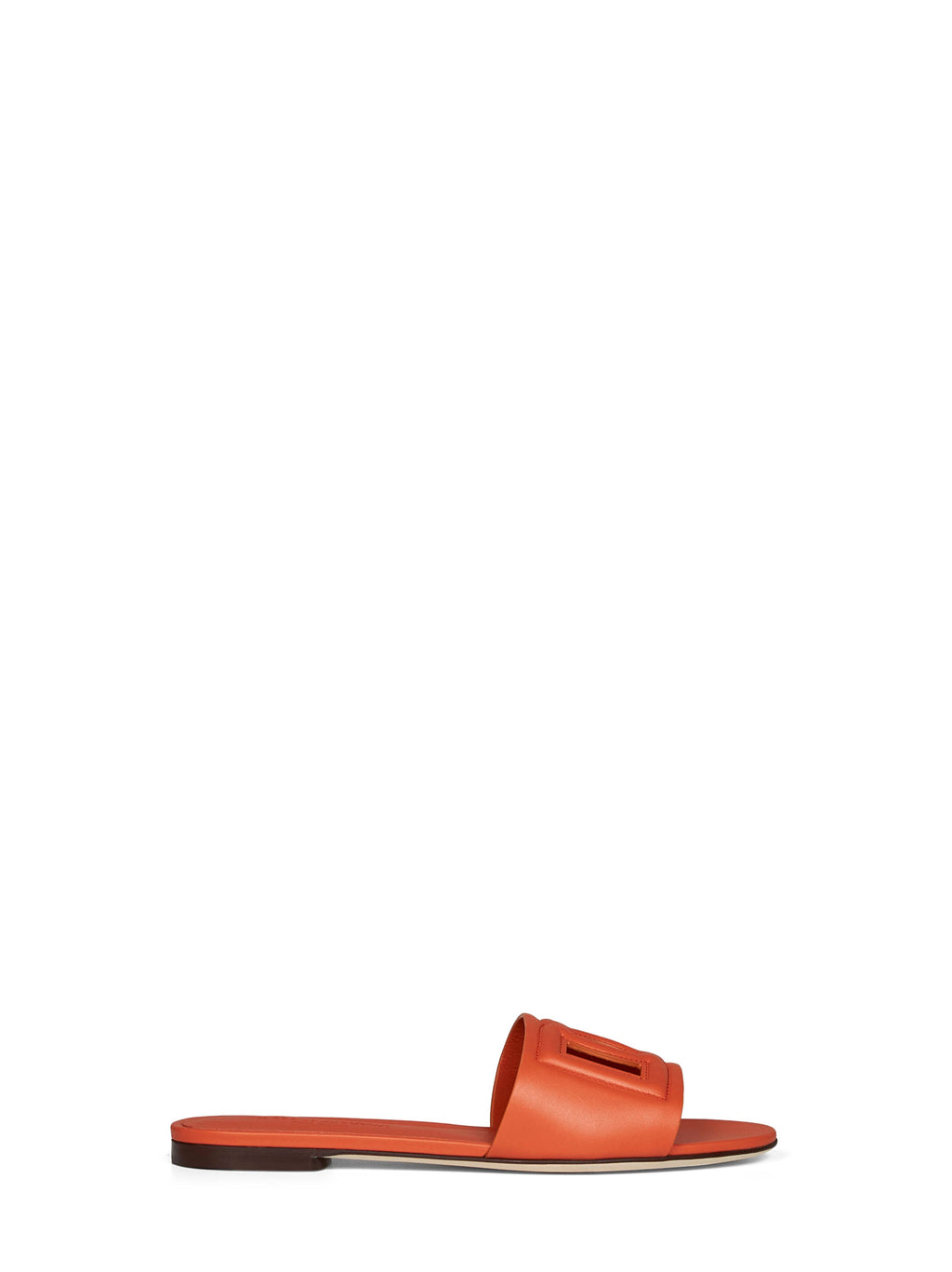Dolce & Gabbana Women Orange Calf Leather Slide Sandals With Dg Logo