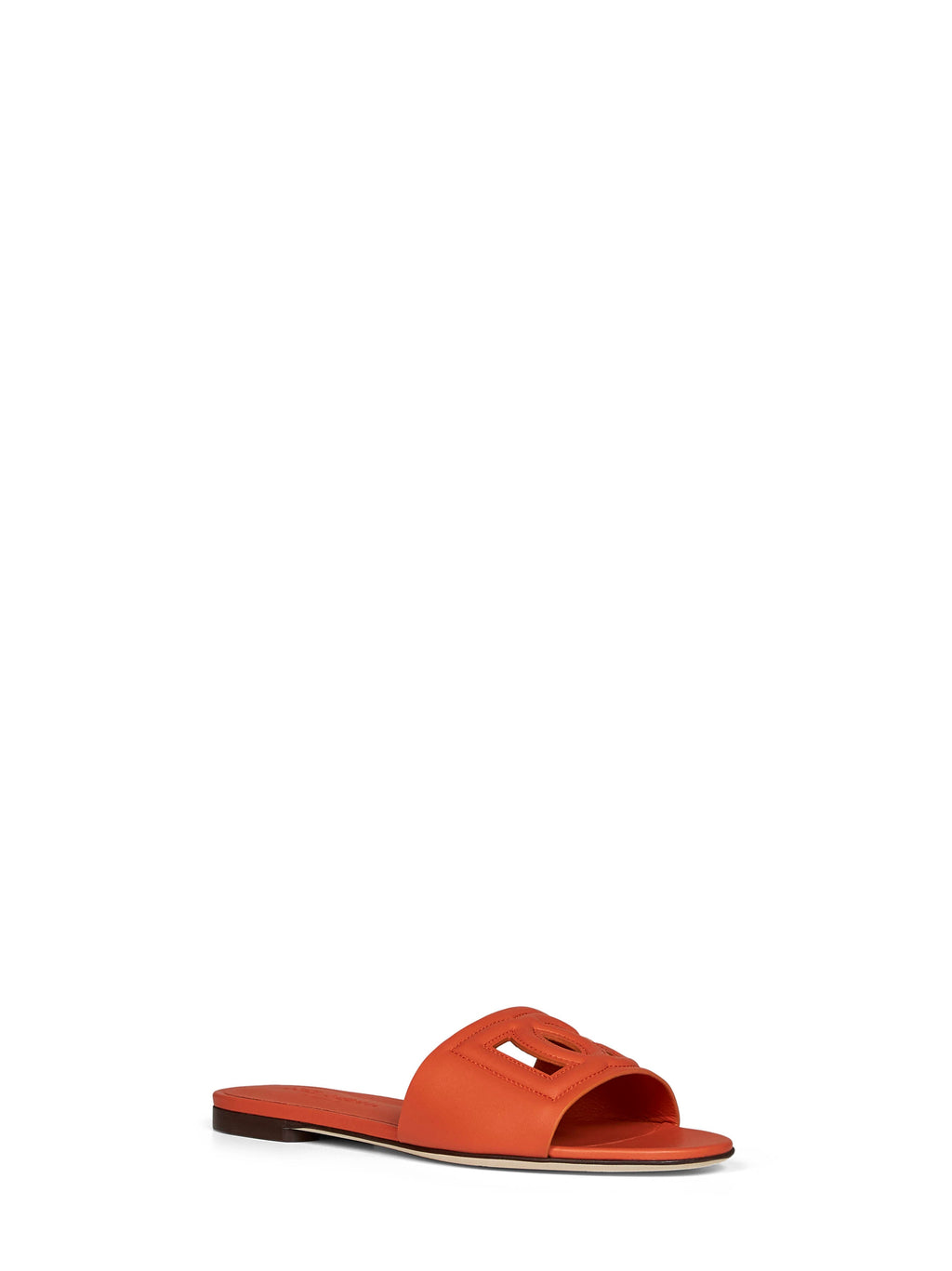 Dolce & Gabbana Women Orange Calf Leather Slide Sandals With Dg Logo