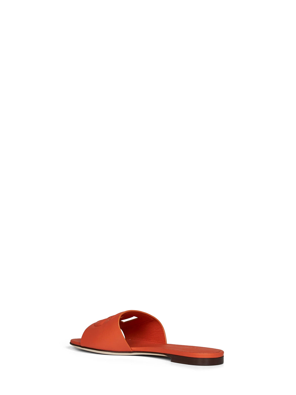 Dolce & Gabbana Women Orange Calf Leather Slide Sandals With Dg Logo