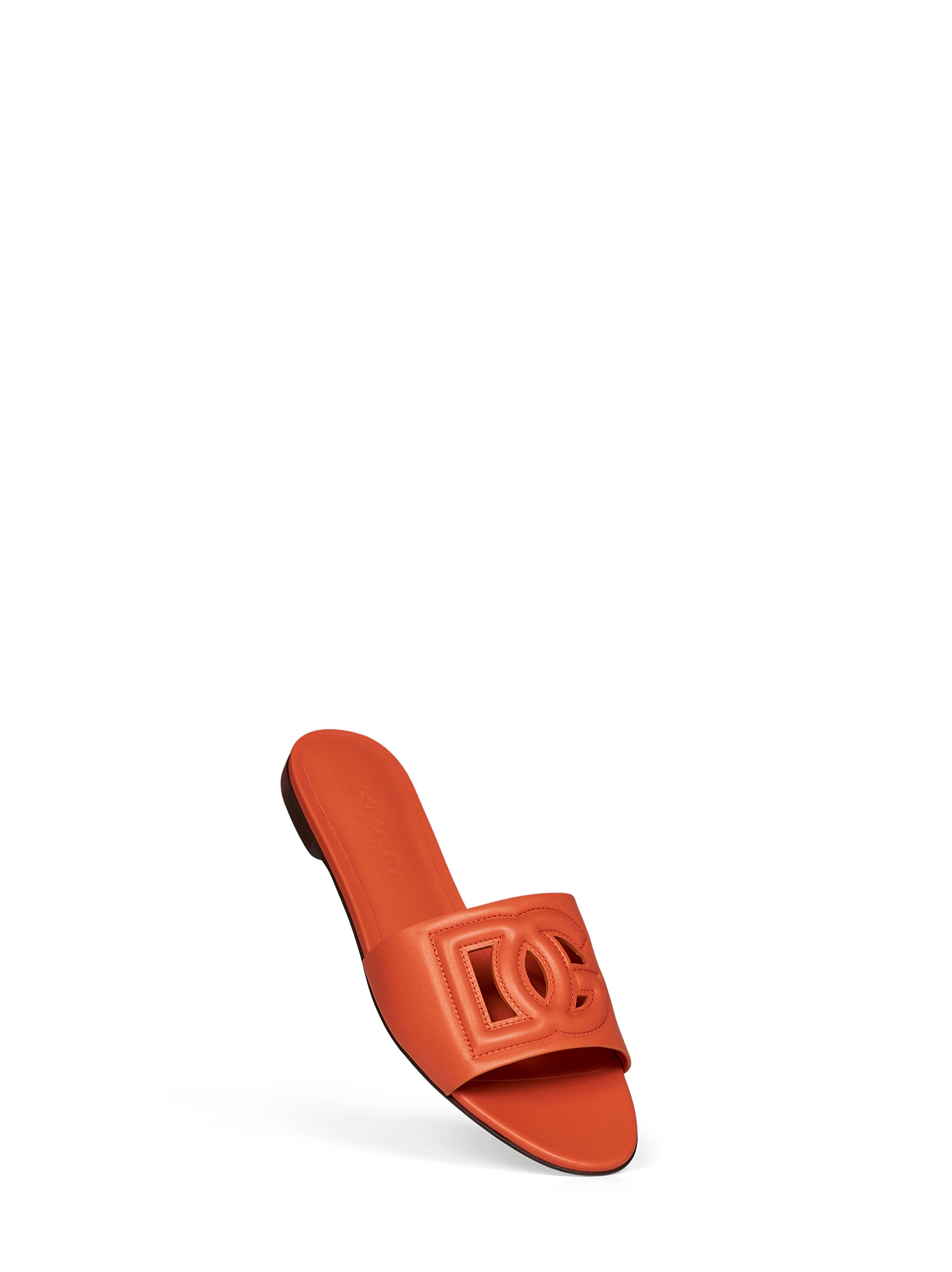 Dolce & Gabbana Women Orange Calf Leather Slide Sandals With Dg Logo
