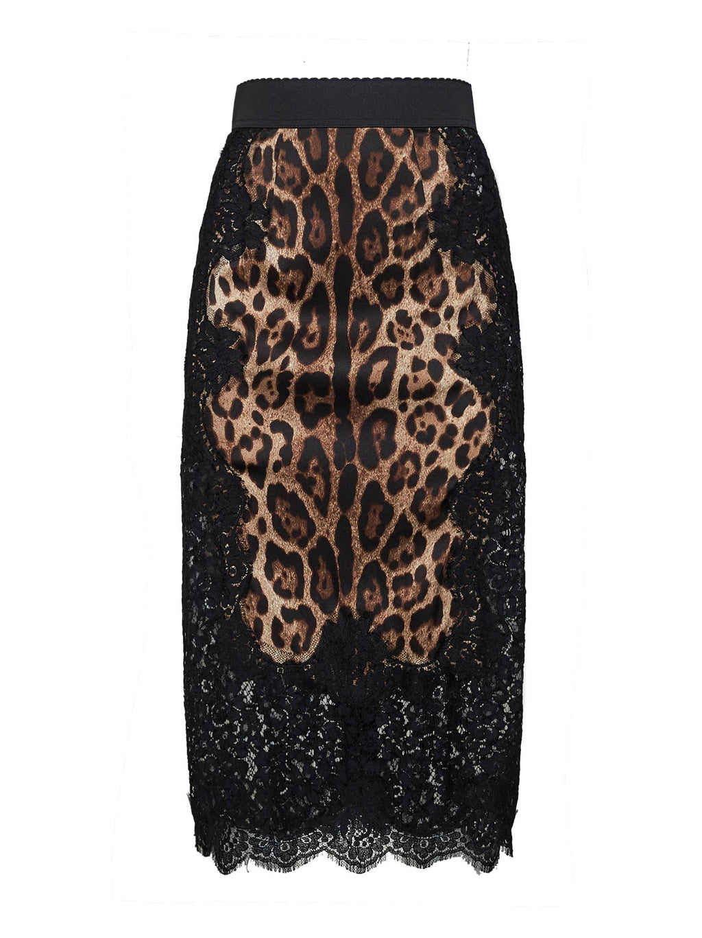 Dolce & Gabbana Women Leopard-Print Satin And Lace Pencil Midi Skirt