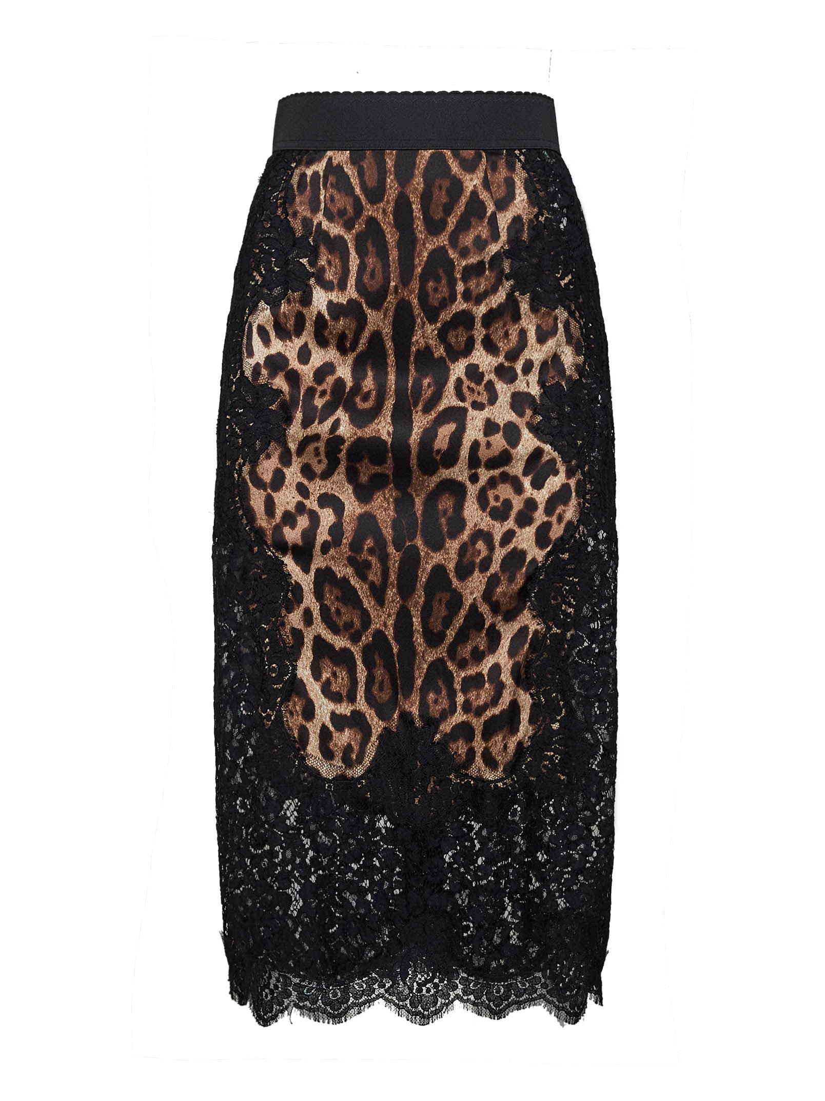 Dolce & Gabbana Women Leopard-Print Satin And Lace Pencil Midi Skirt