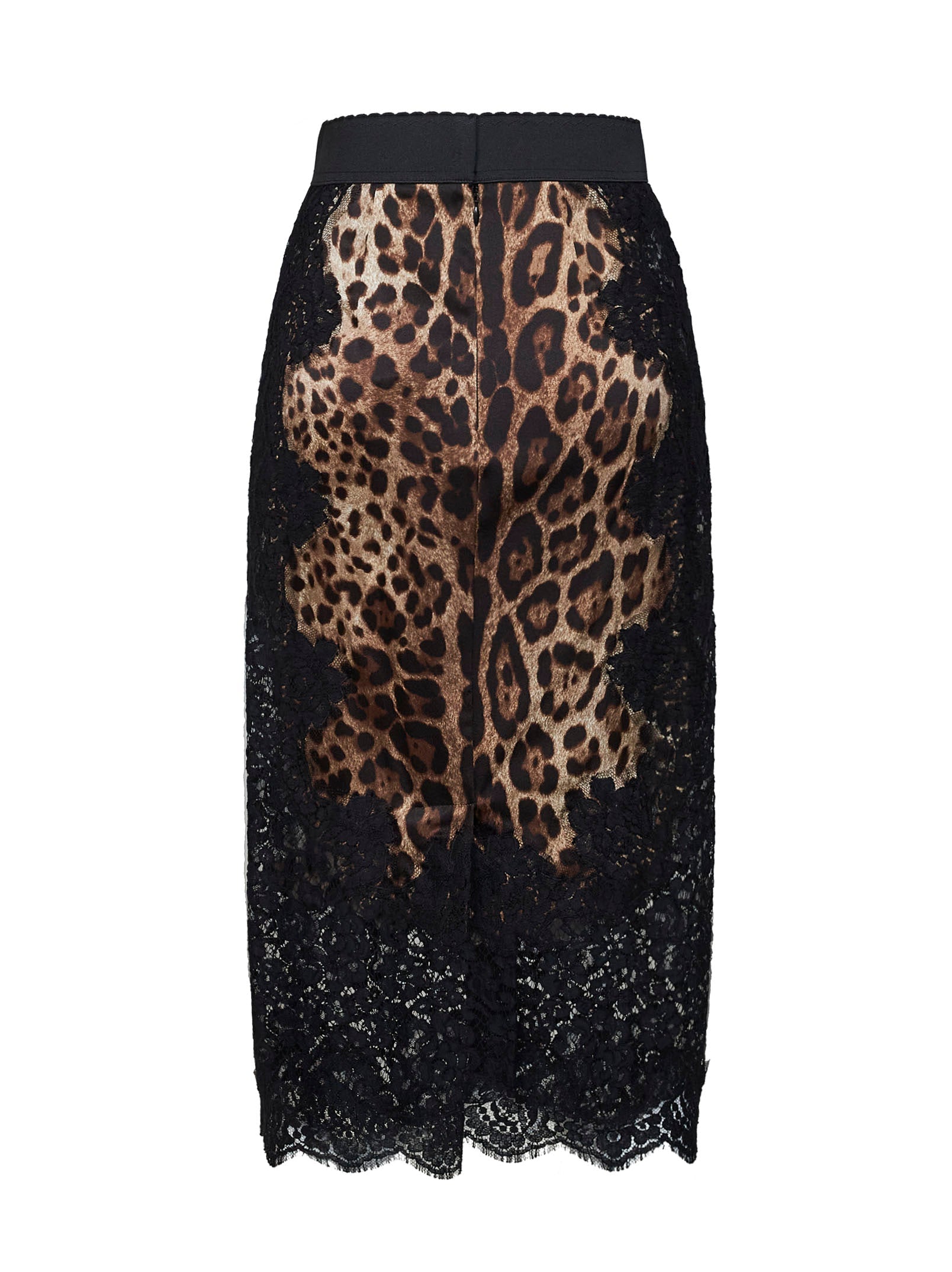 Dolce & Gabbana Women Leopard-Print Satin And Lace Pencil Midi Skirt